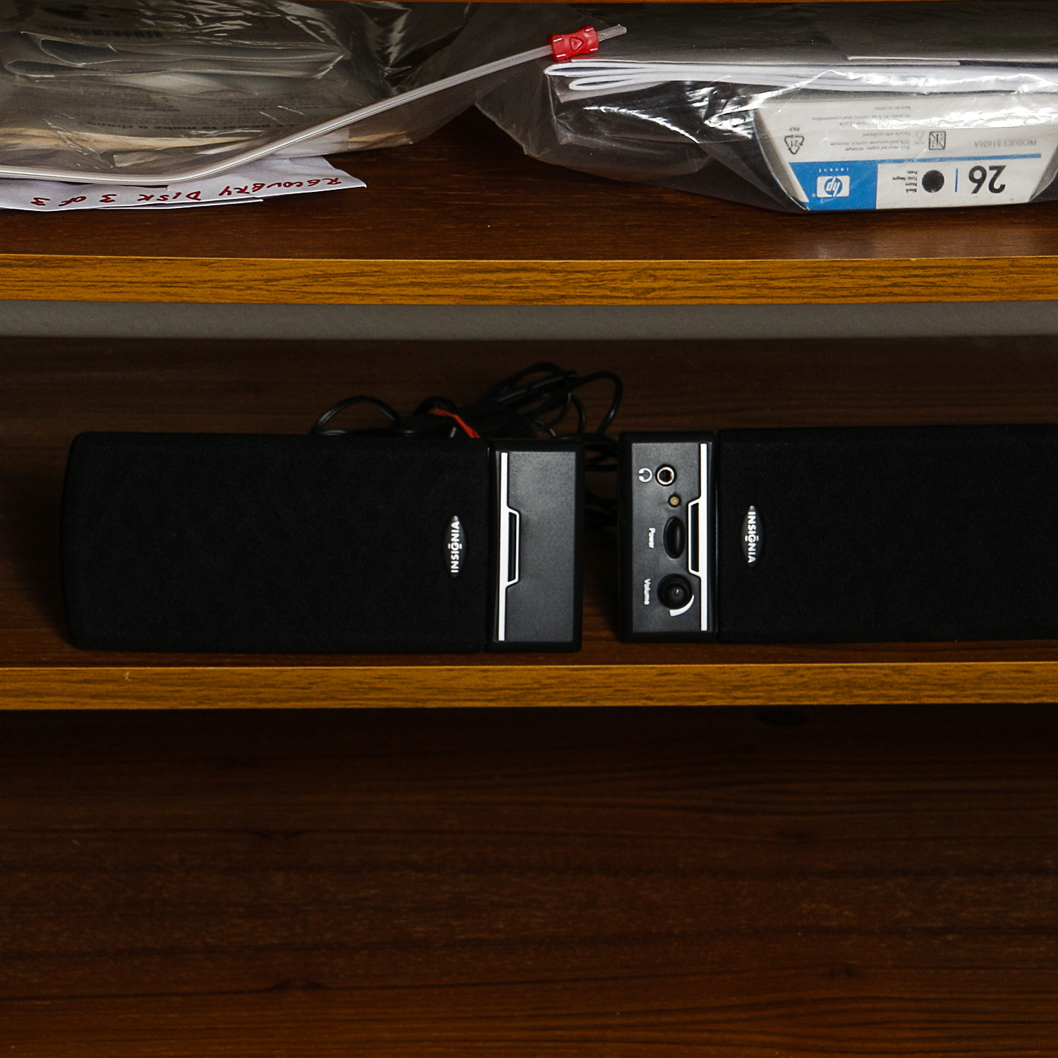 Computer Table with HP Desktop Computer, Monitor, Speakers, and Printer