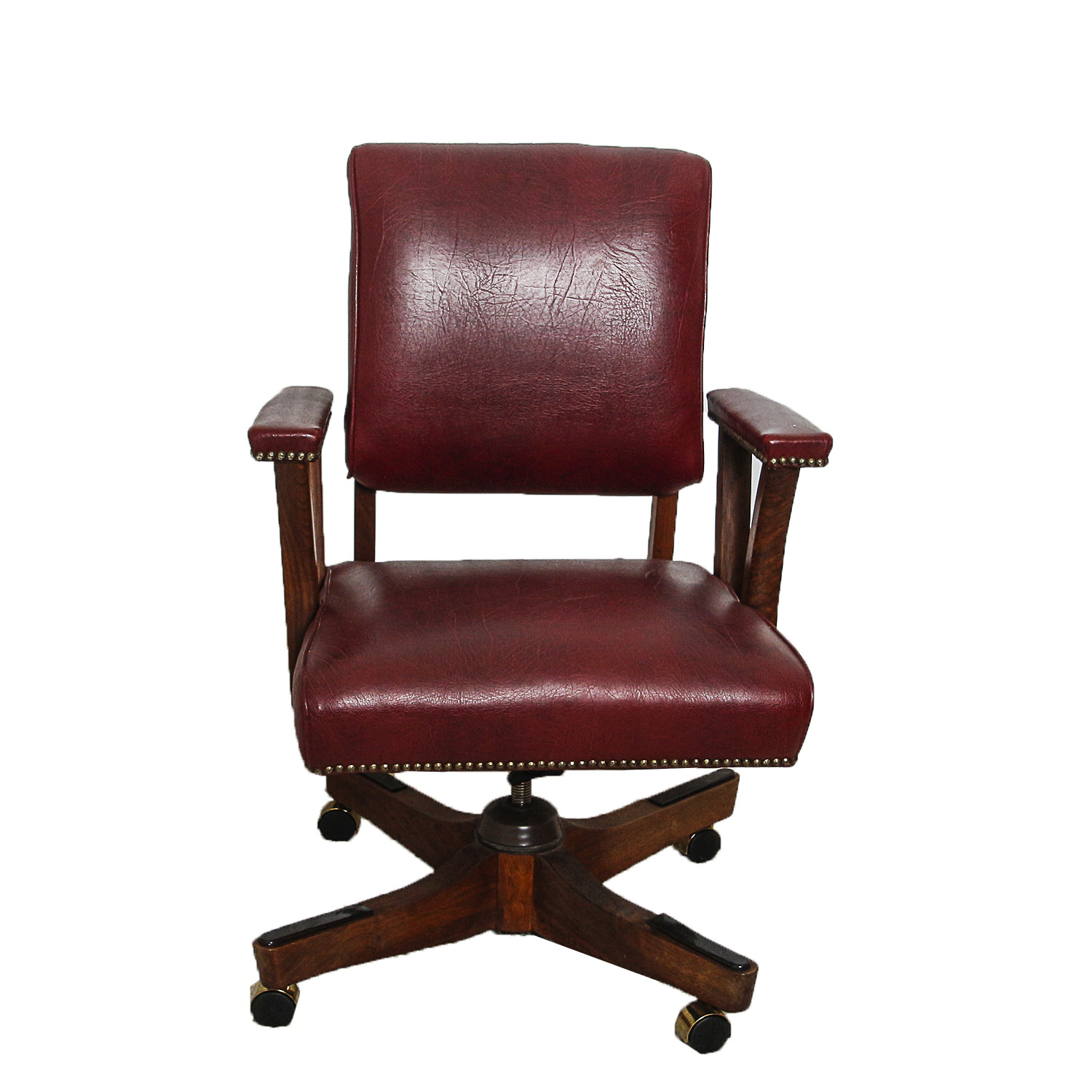 Vintage Red Vinyl Upholstered Office Rolling Chair
