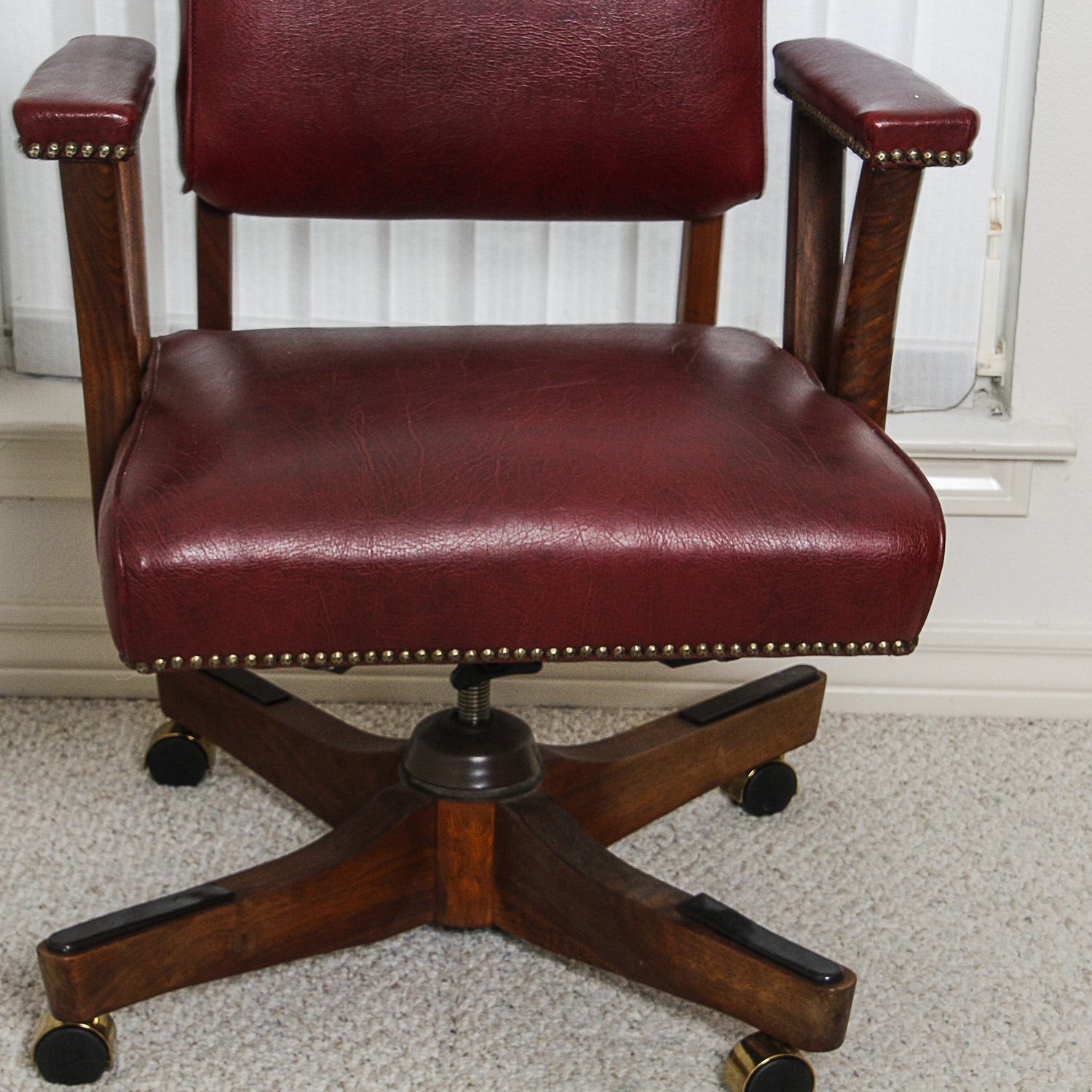 Vintage Red Vinyl Upholstered Office Rolling Chair