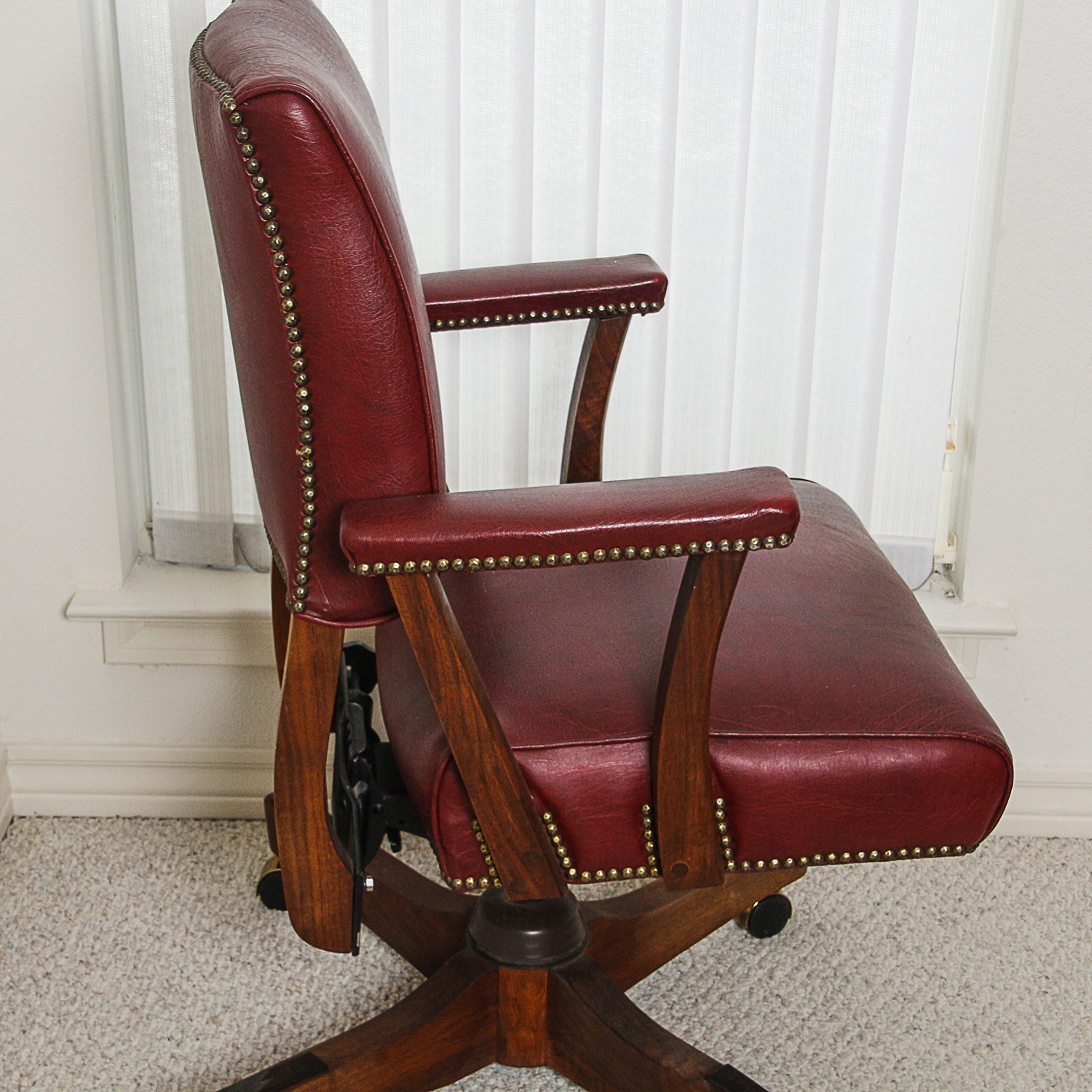 Vintage Red Vinyl Upholstered Office Rolling Chair