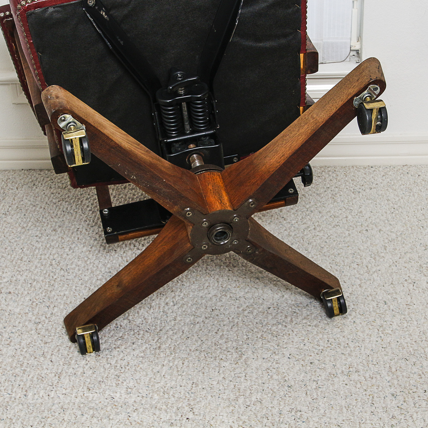 Vintage Red Vinyl Upholstered Office Rolling Chair