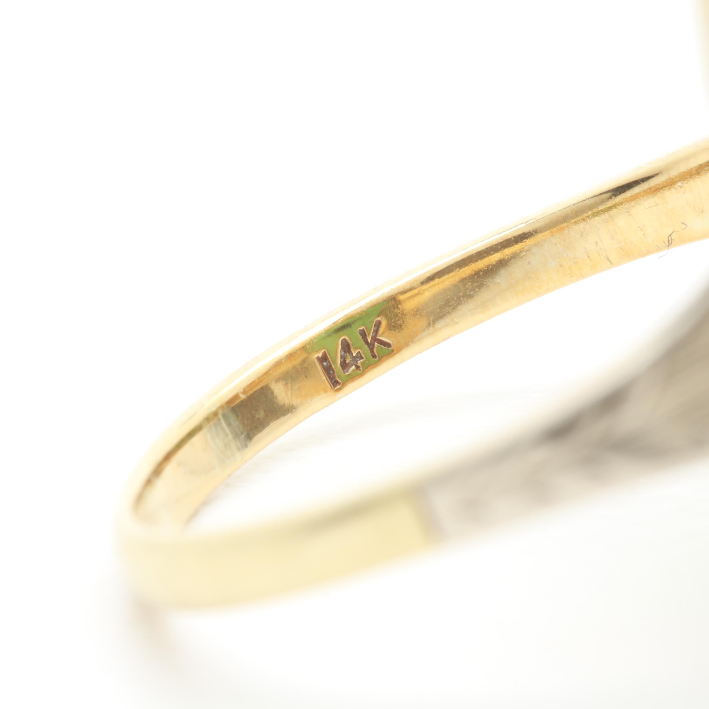 Art Deco 14K Yellow Gold Chalcedony and Diamond Ring with White Gold Accents