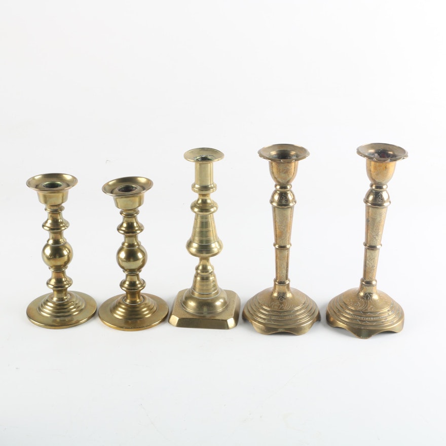 Brass Beehive Candlestick with Etched Brass Candlesticks and More