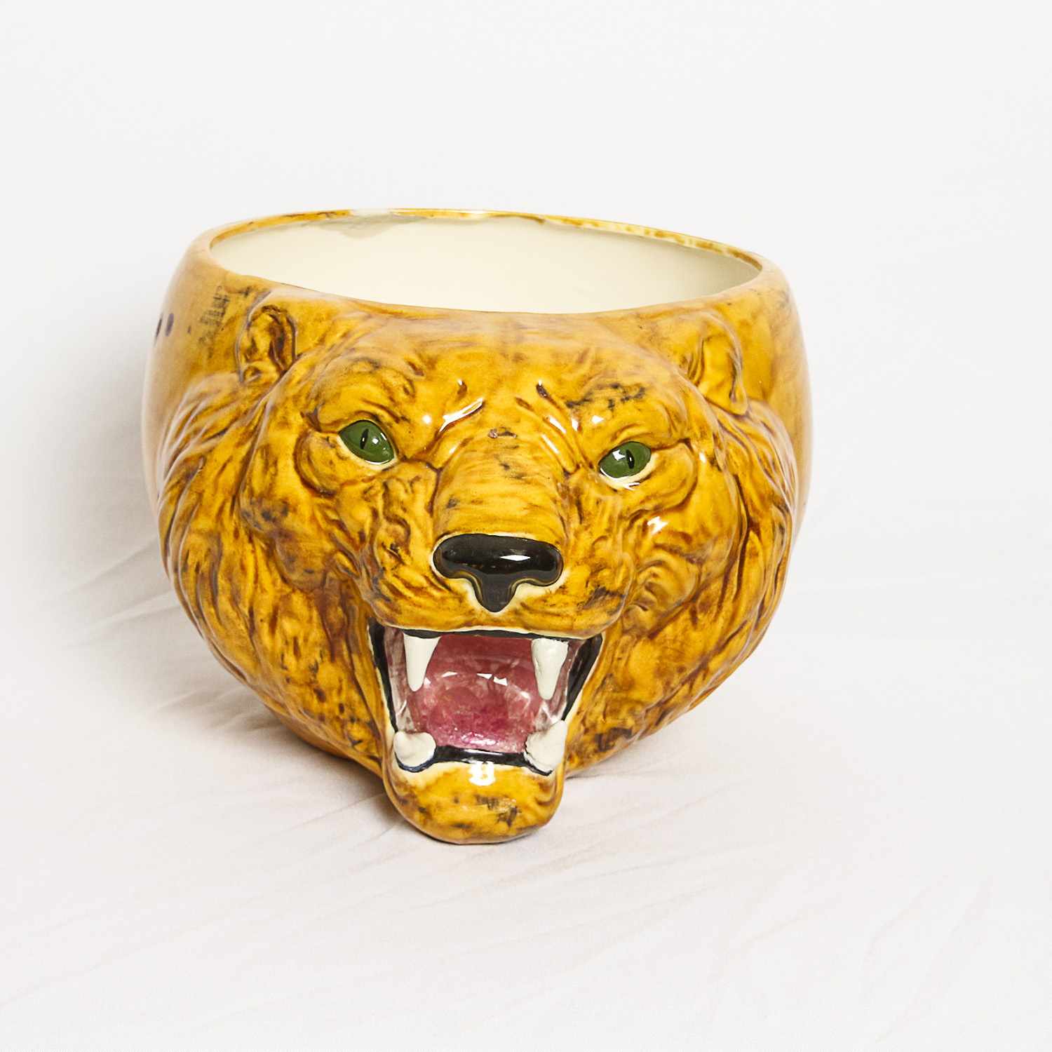 Hand-Painted Signed Animal Head Ceramic Planters