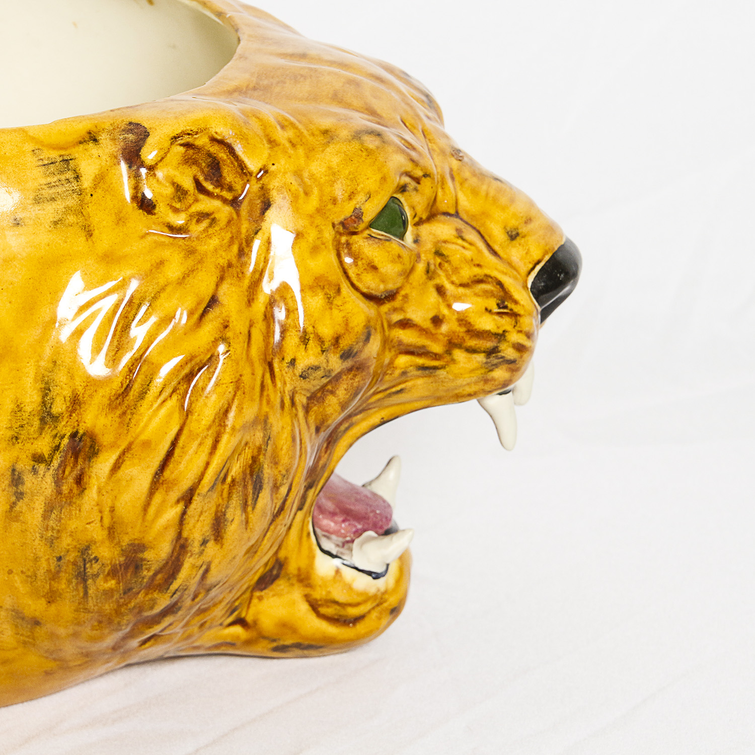 Hand-Painted Signed Animal Head Ceramic Planters