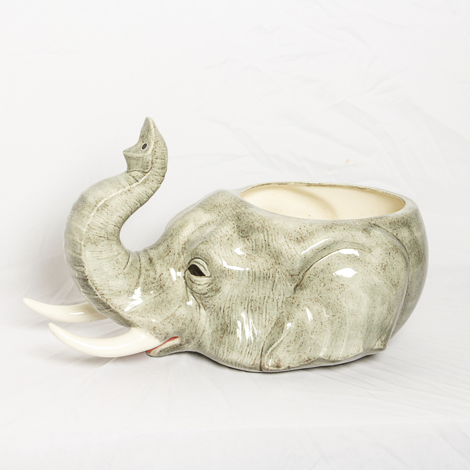 Hand-Painted Signed Animal Head Ceramic Planters