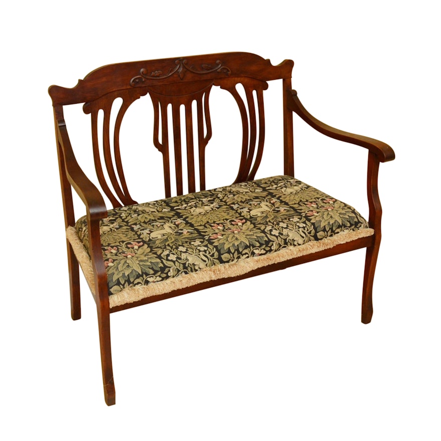 Antique Mahogany Settee with Tapestry Cushion