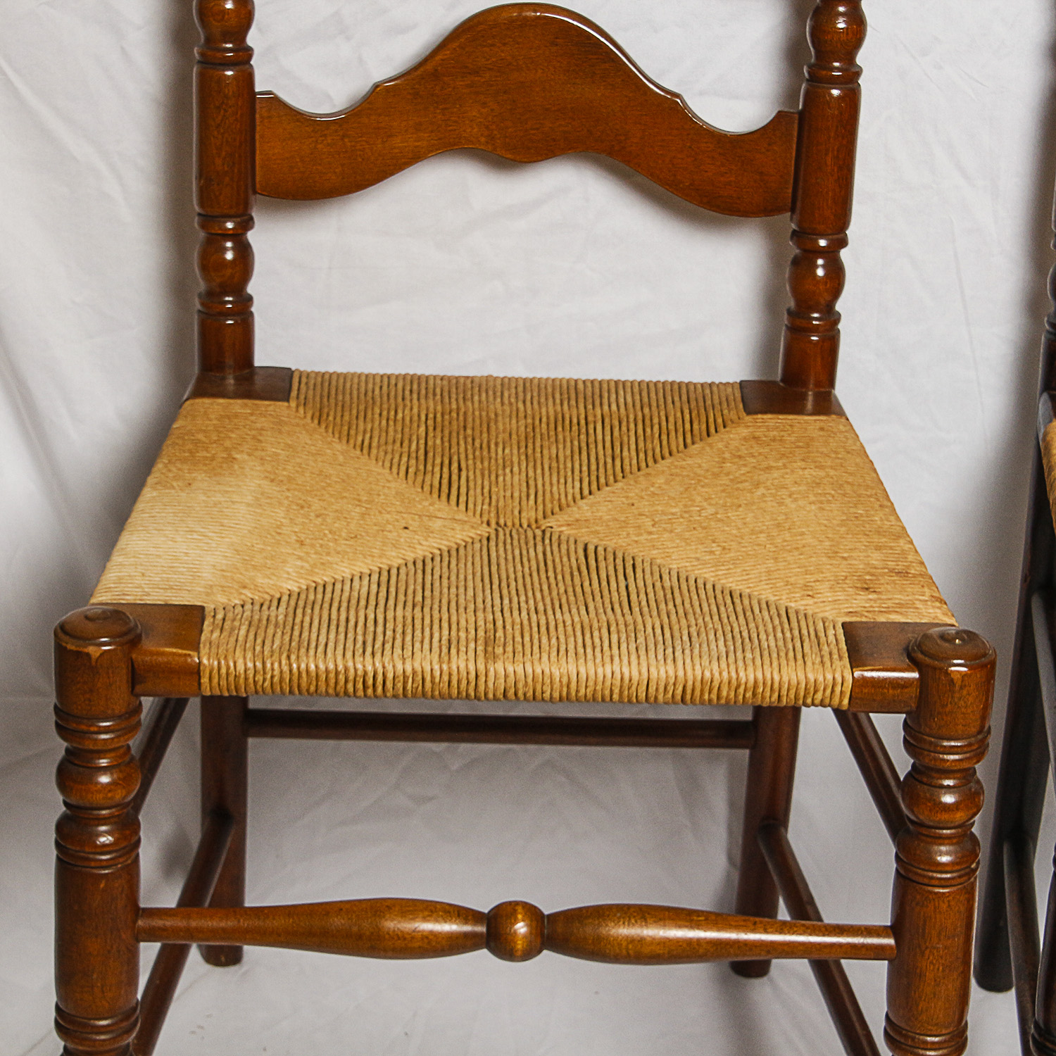 Vintage Ladder Back Side Chairs with Rush Seats