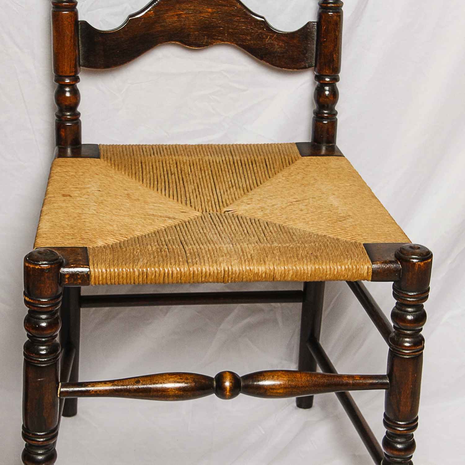 Vintage Ladder Back Side Chairs with Rush Seats