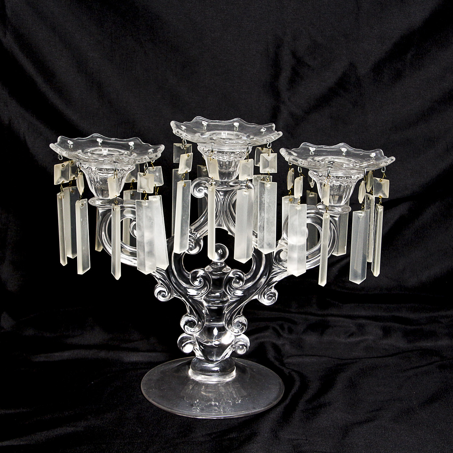 Vintage Glass Girandoles with Hanging Prisms