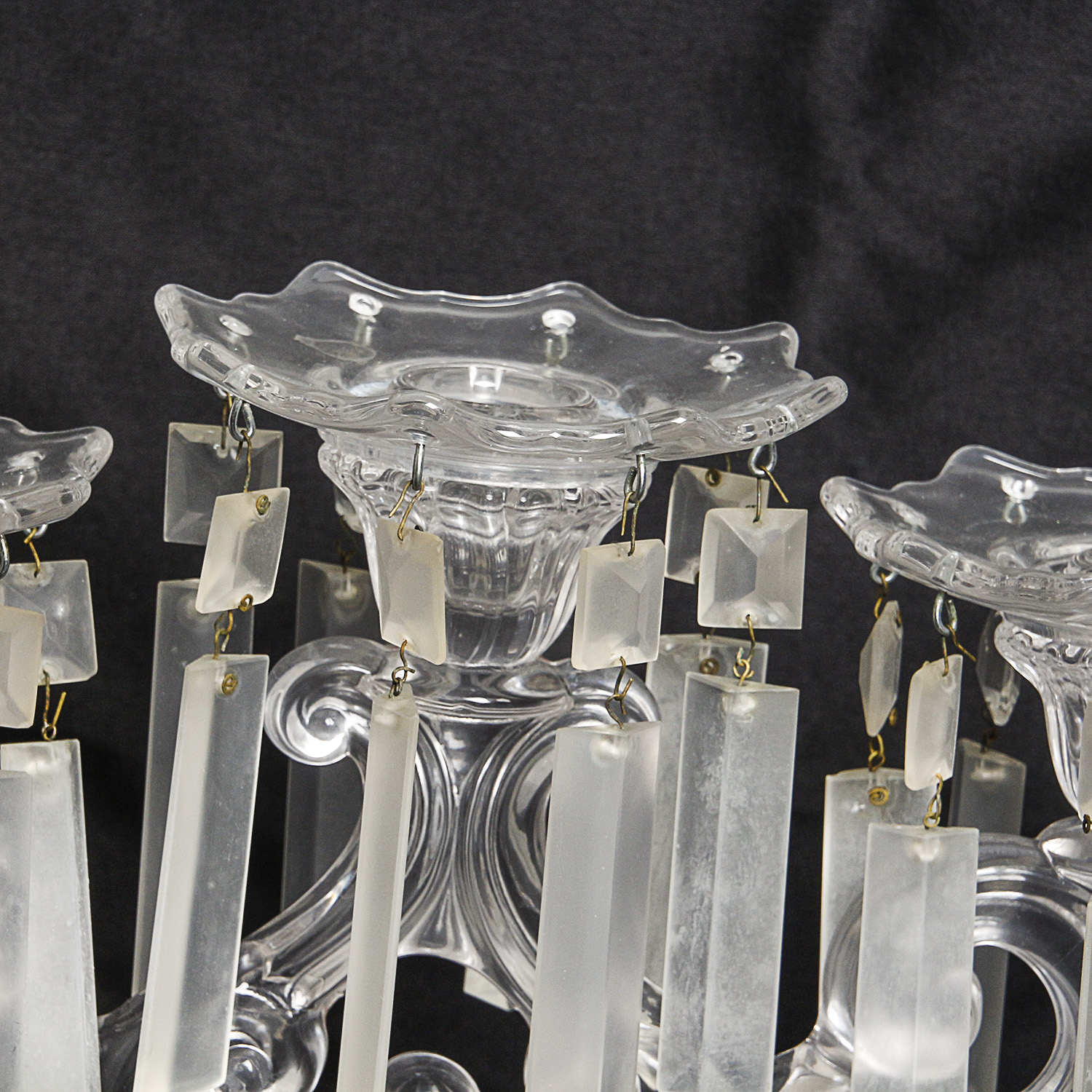 Vintage Glass Girandoles with Hanging Prisms