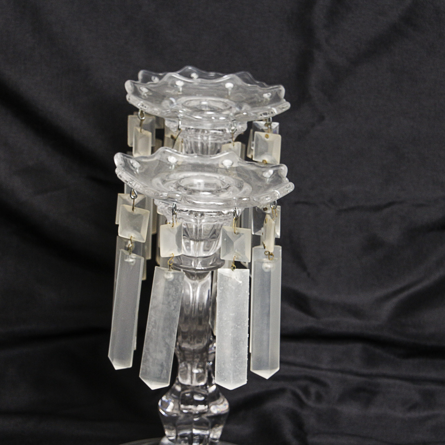 Vintage Glass Girandoles with Hanging Prisms