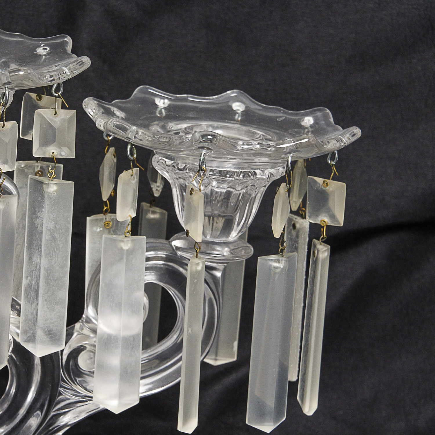 Vintage Glass Girandoles with Hanging Prisms