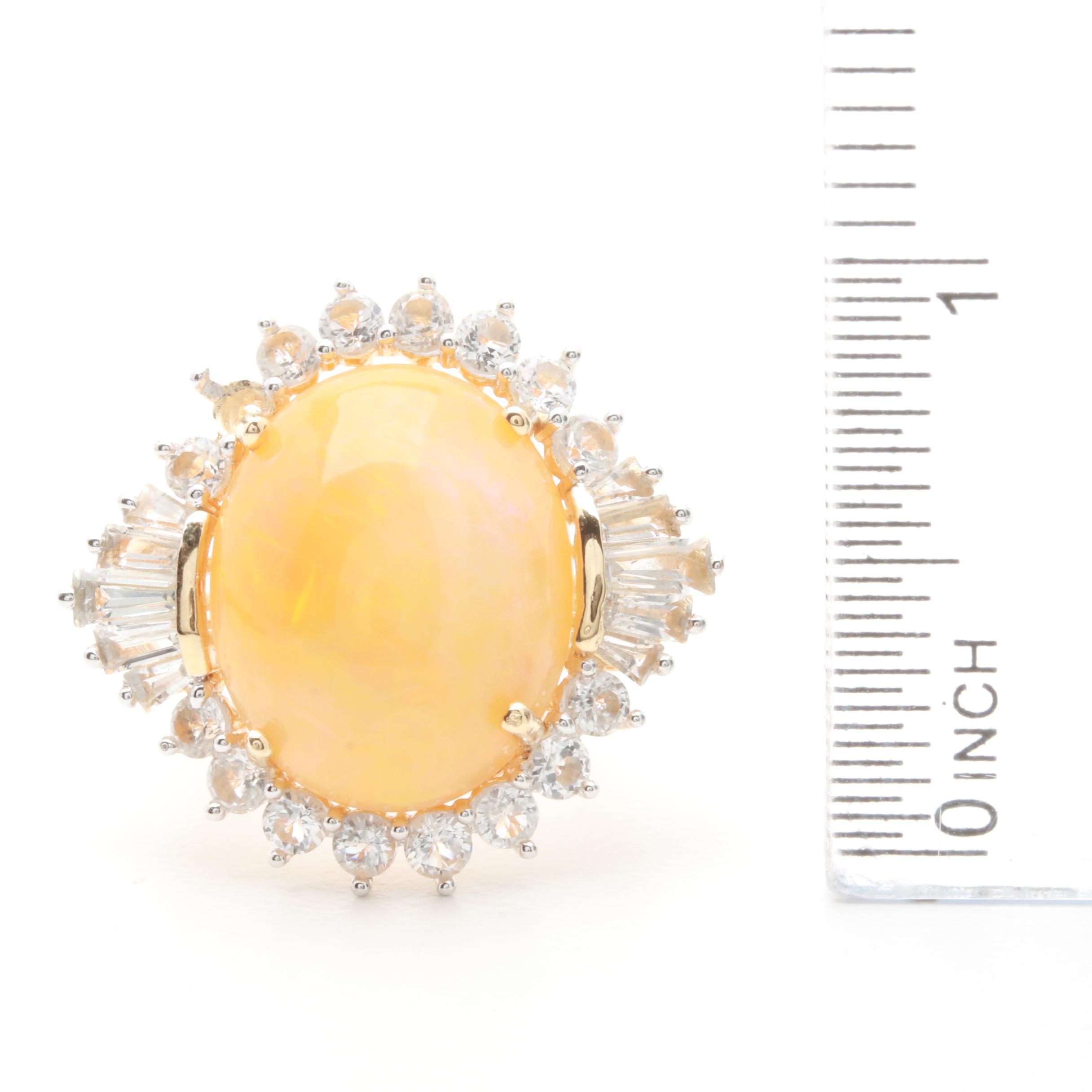 Gold Wash on Sterling Silver Opal and White Topaz Cocktail Ring