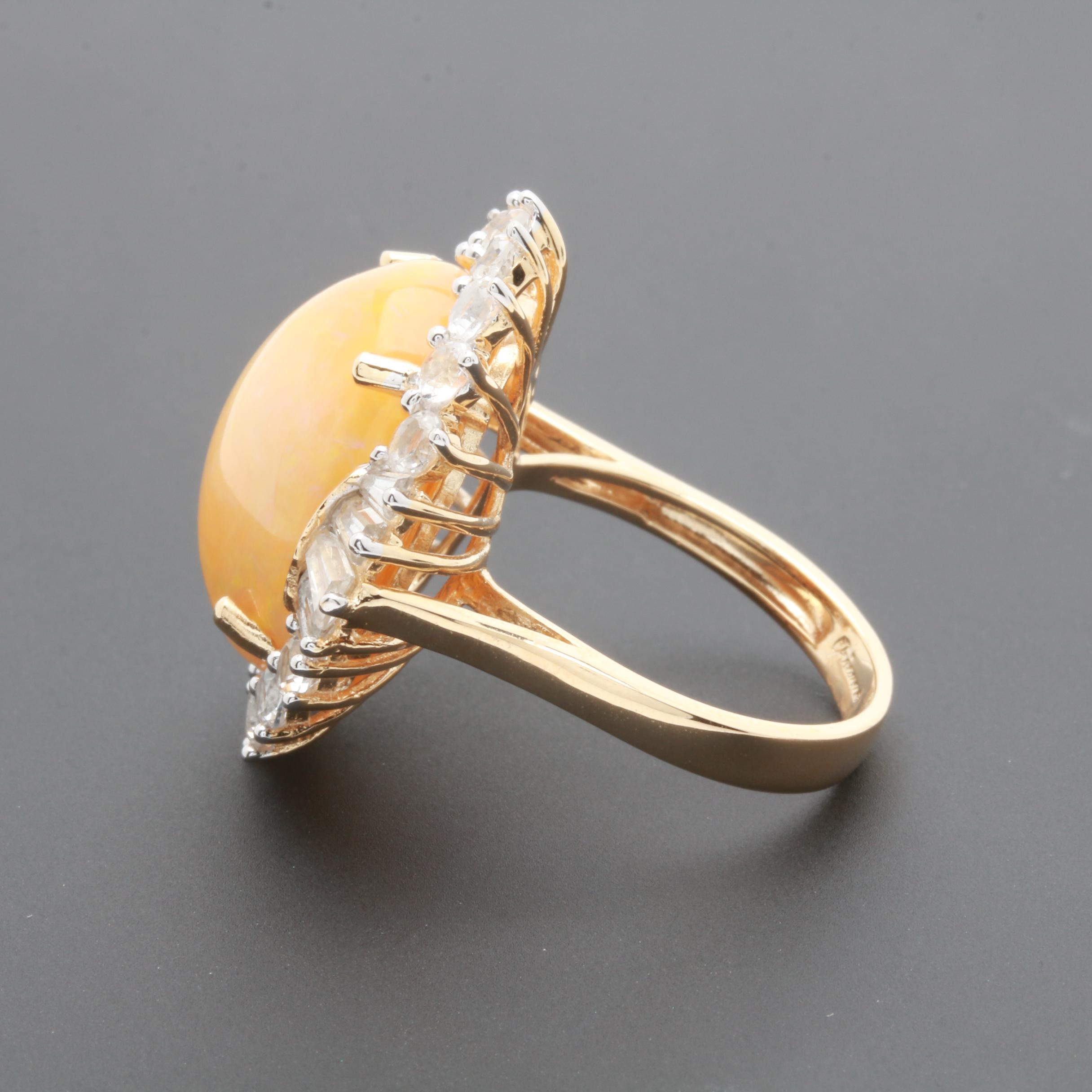 Gold Wash on Sterling Silver Opal and White Topaz Cocktail Ring