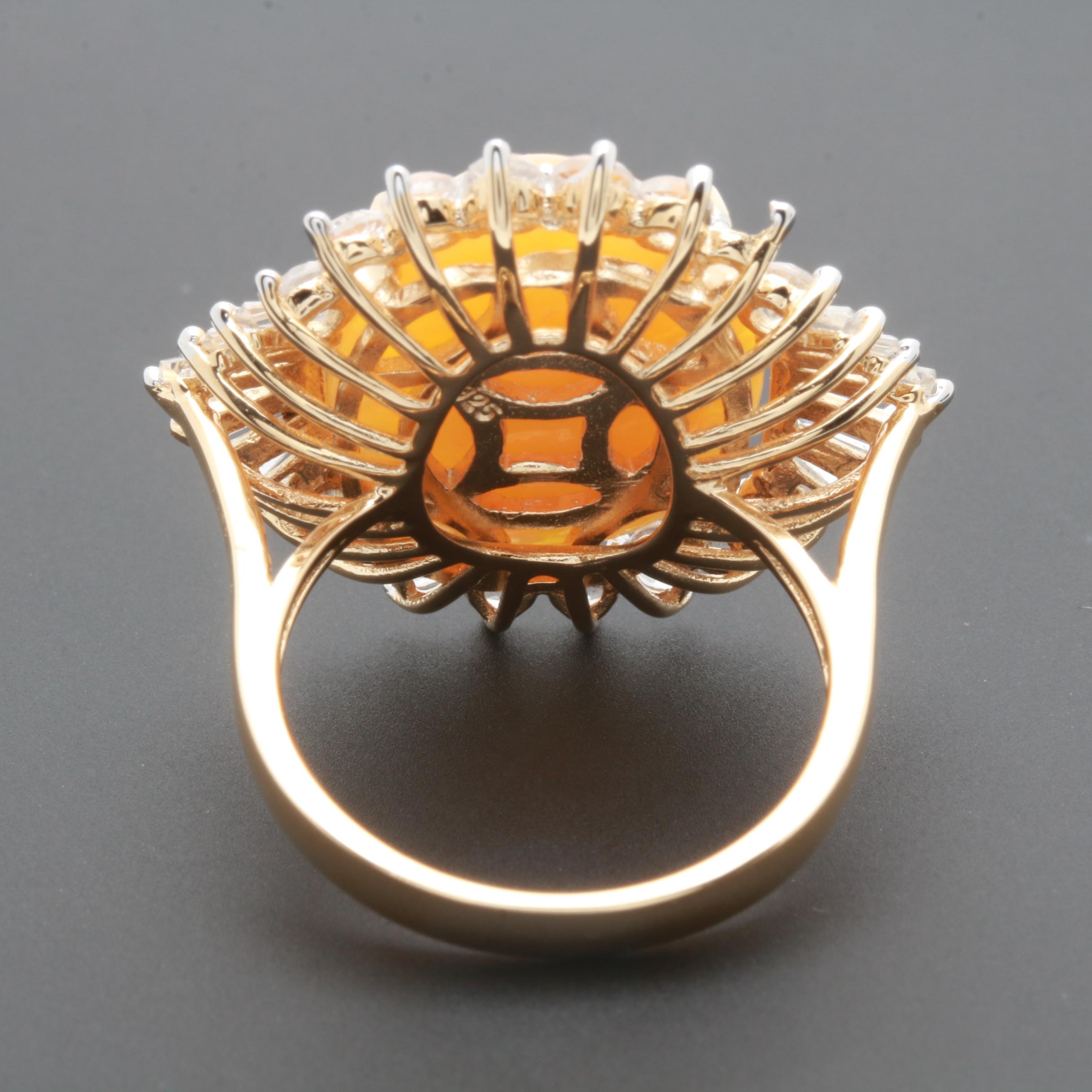 Gold Wash on Sterling Silver Opal and White Topaz Cocktail Ring