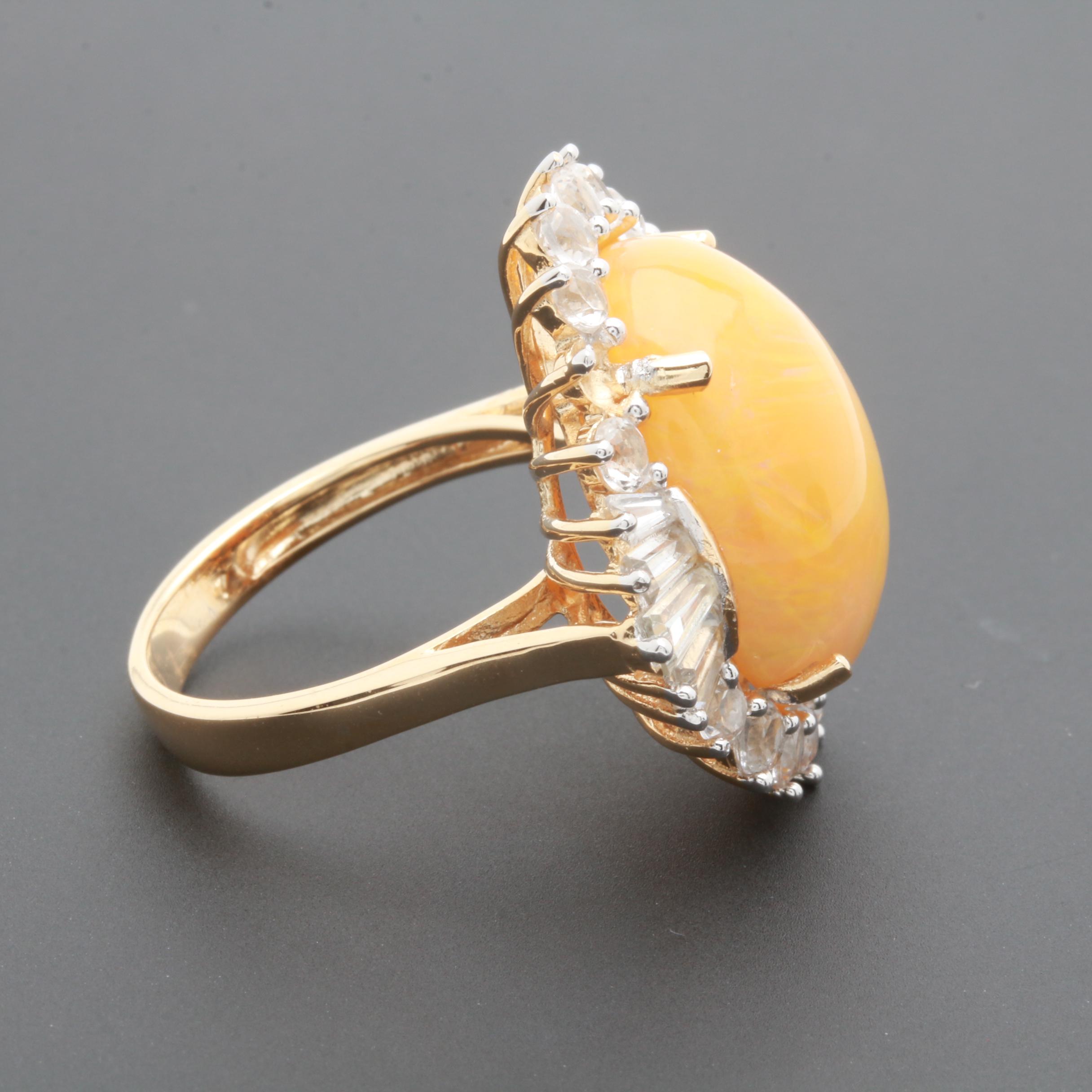 Gold Wash on Sterling Silver Opal and White Topaz Cocktail Ring