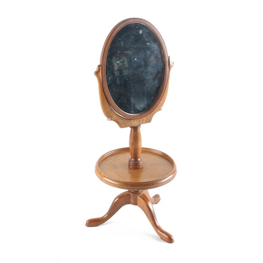 Birdseye Maple Pedestal Cheval Style Vanity Mirror with Tray