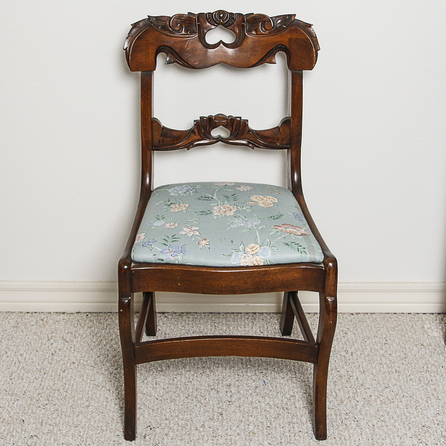 Vintage Victorian Style Mahogany Side Chair and Stool by Davis Cabinet Company