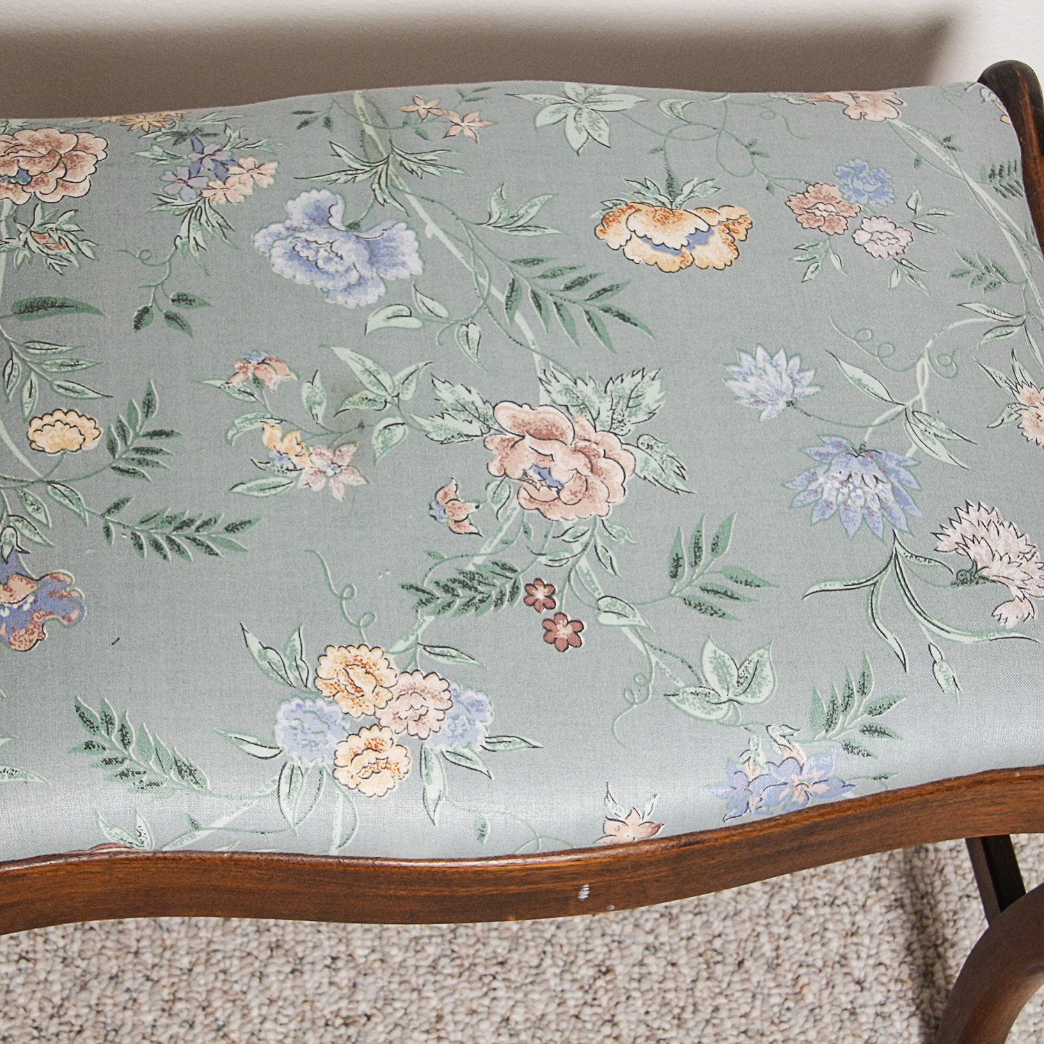 Vintage Victorian Style Mahogany Side Chair and Stool by Davis Cabinet Company