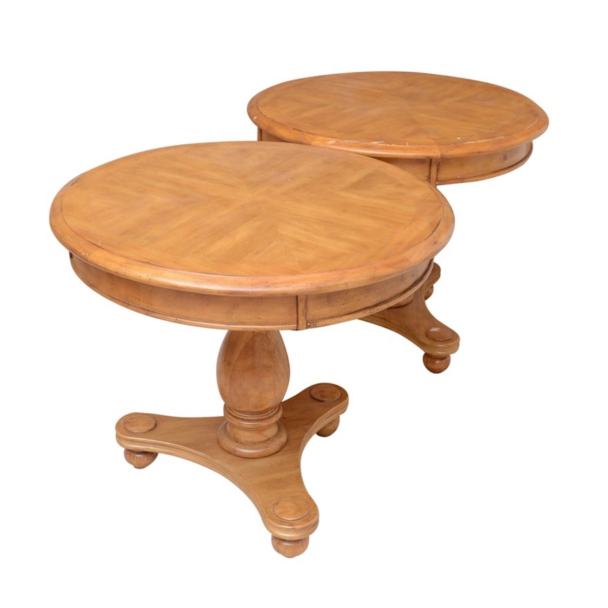 Pair of Round Pine End Tables