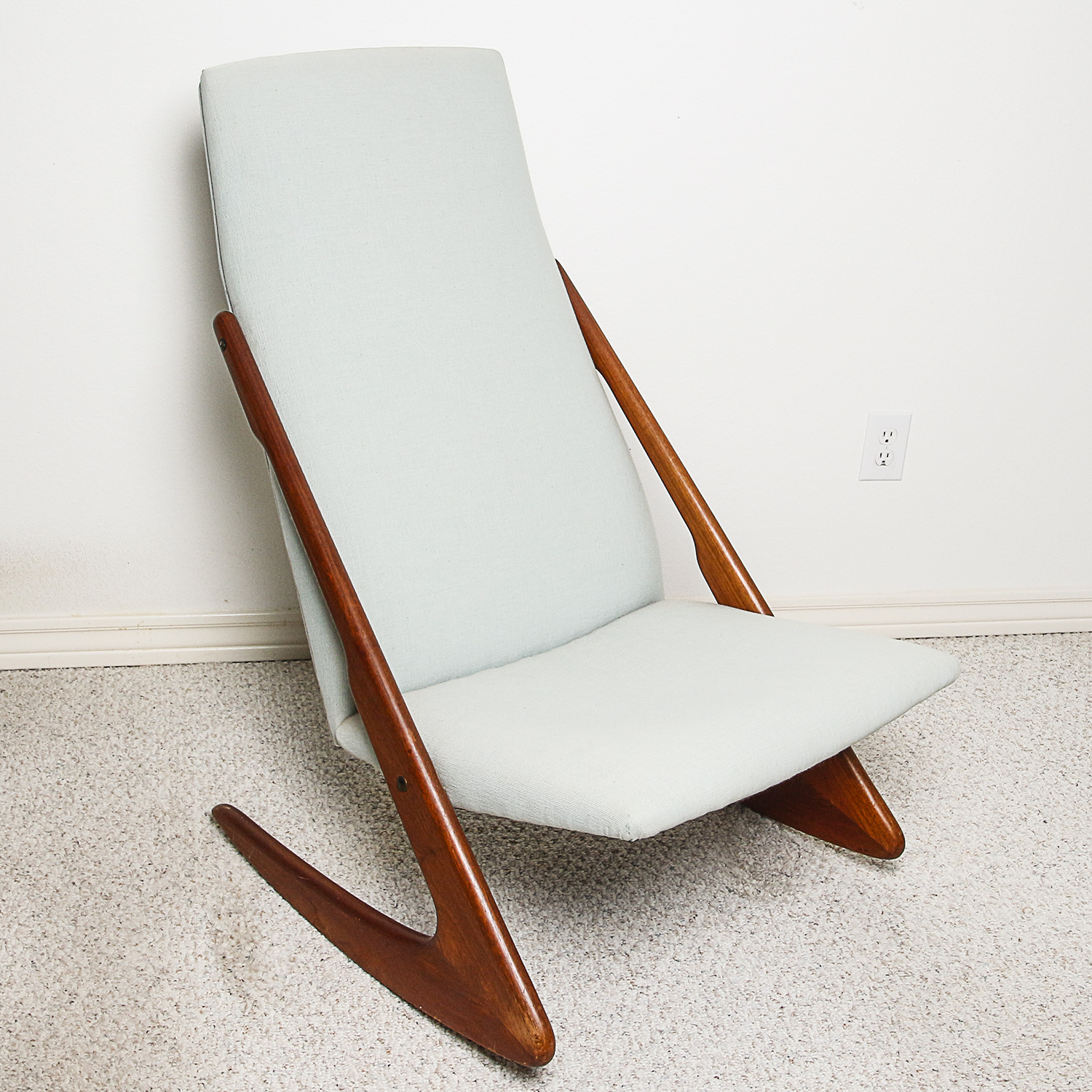 Vintage Danish Modern Teak Boomerang Style Upholstered Rocking Chair