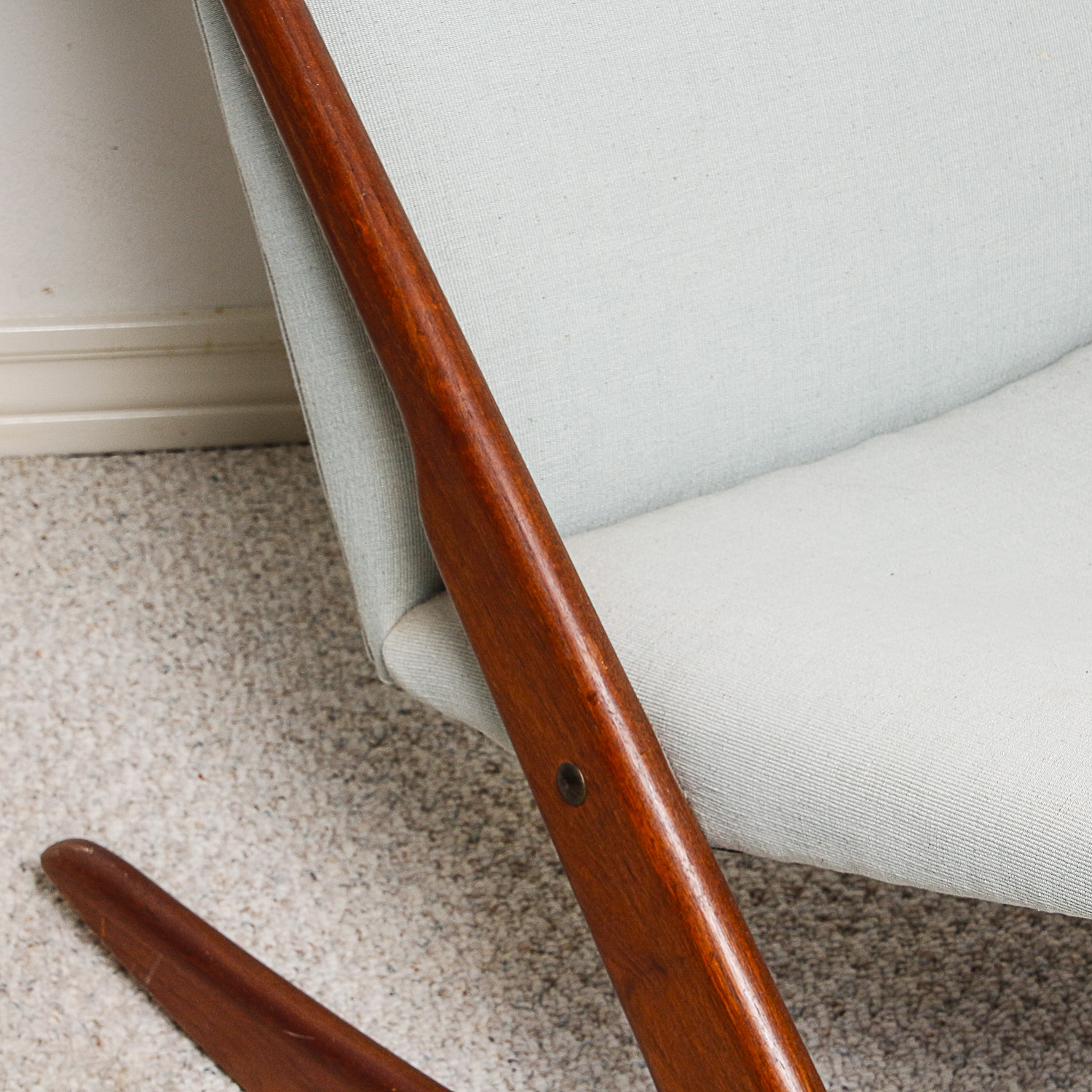 Vintage Danish Modern Teak Boomerang Style Upholstered Rocking Chair