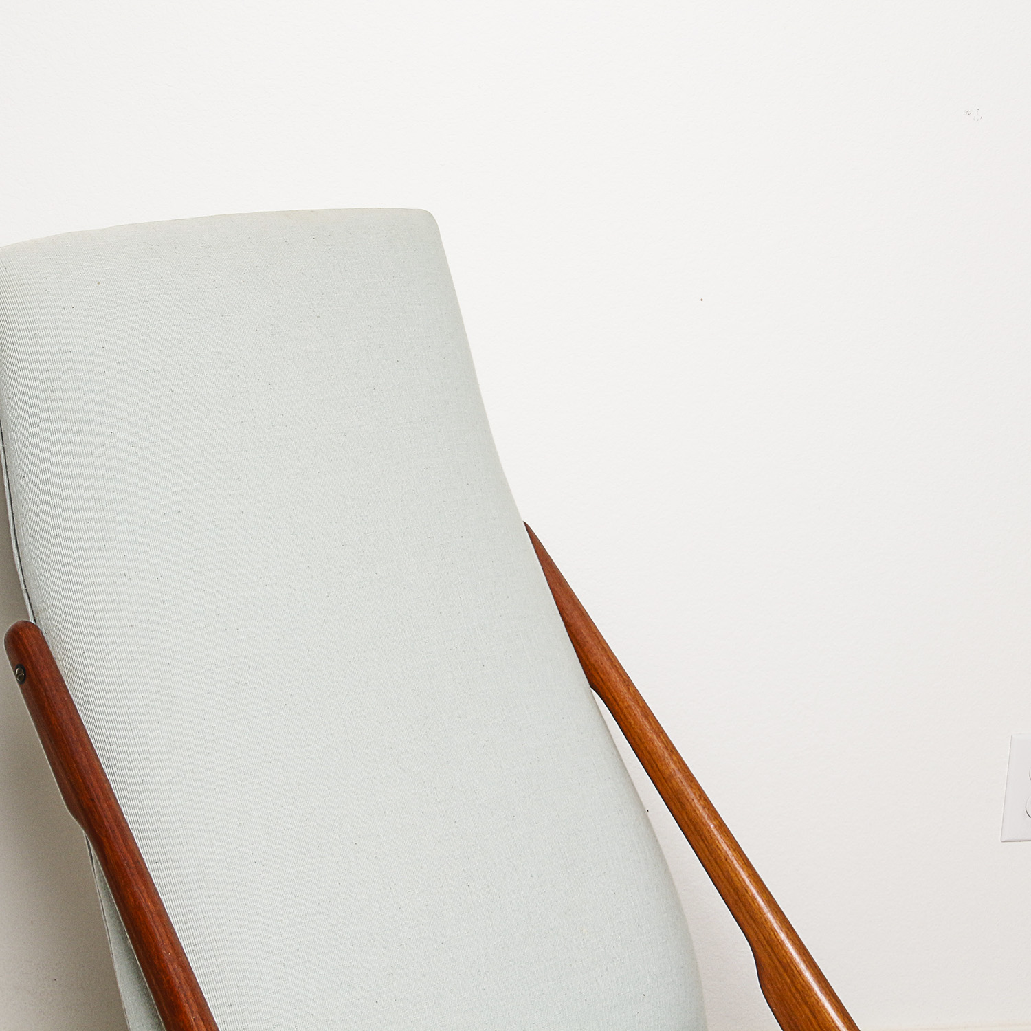 Vintage Danish Modern Teak Boomerang Style Upholstered Rocking Chair