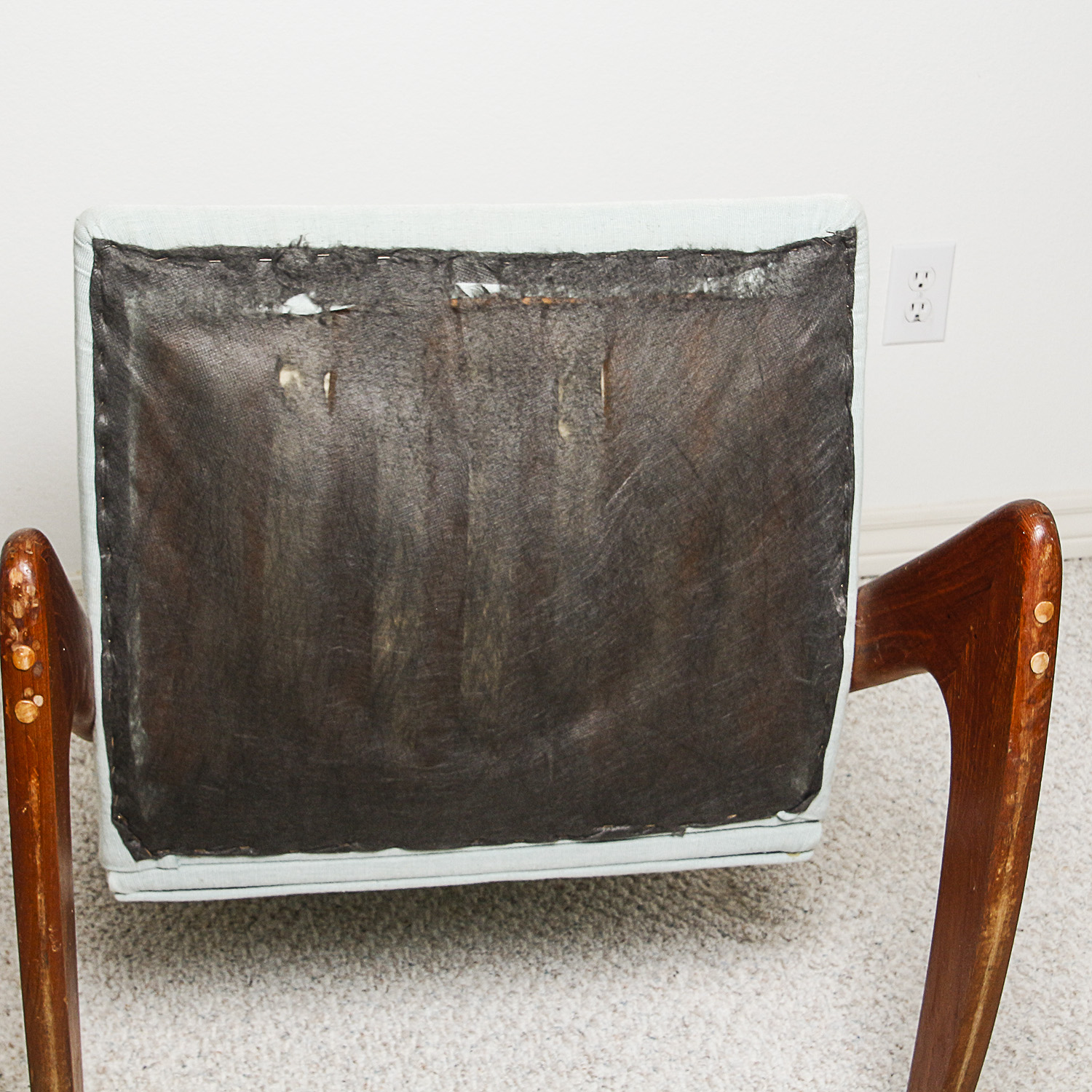 Vintage Danish Modern Teak Boomerang Style Upholstered Rocking Chair