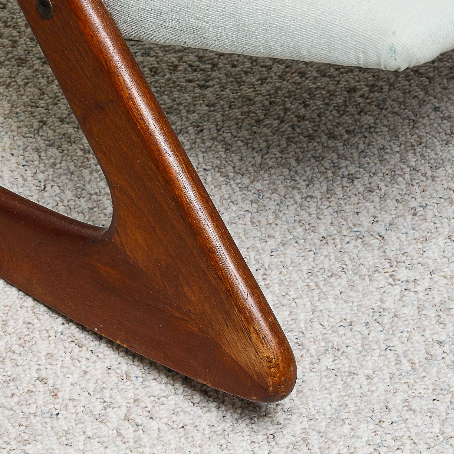 Vintage Danish Modern Teak Boomerang Style Upholstered Rocking Chair