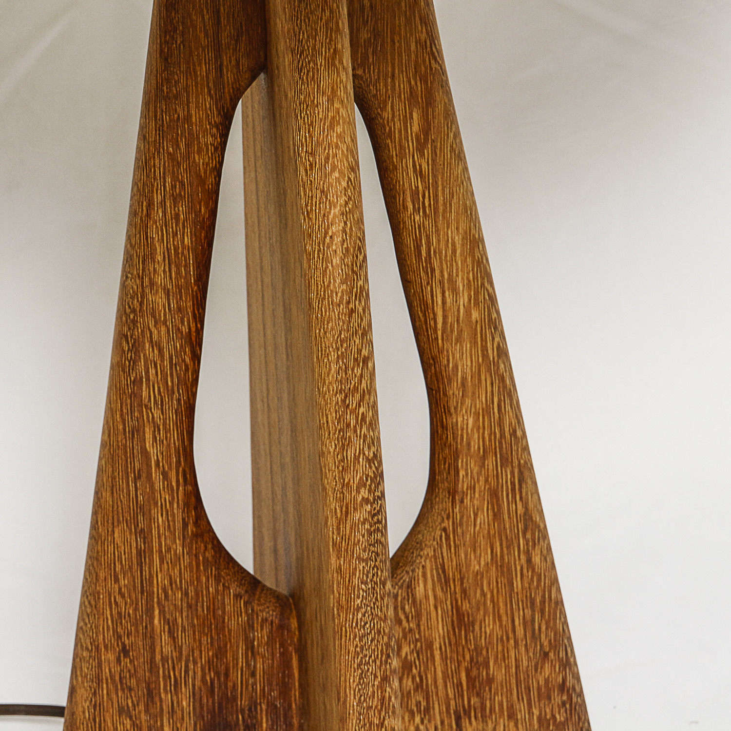 Mid Century Modern-Style Carved Wood Table Lamp with Fabric Shade