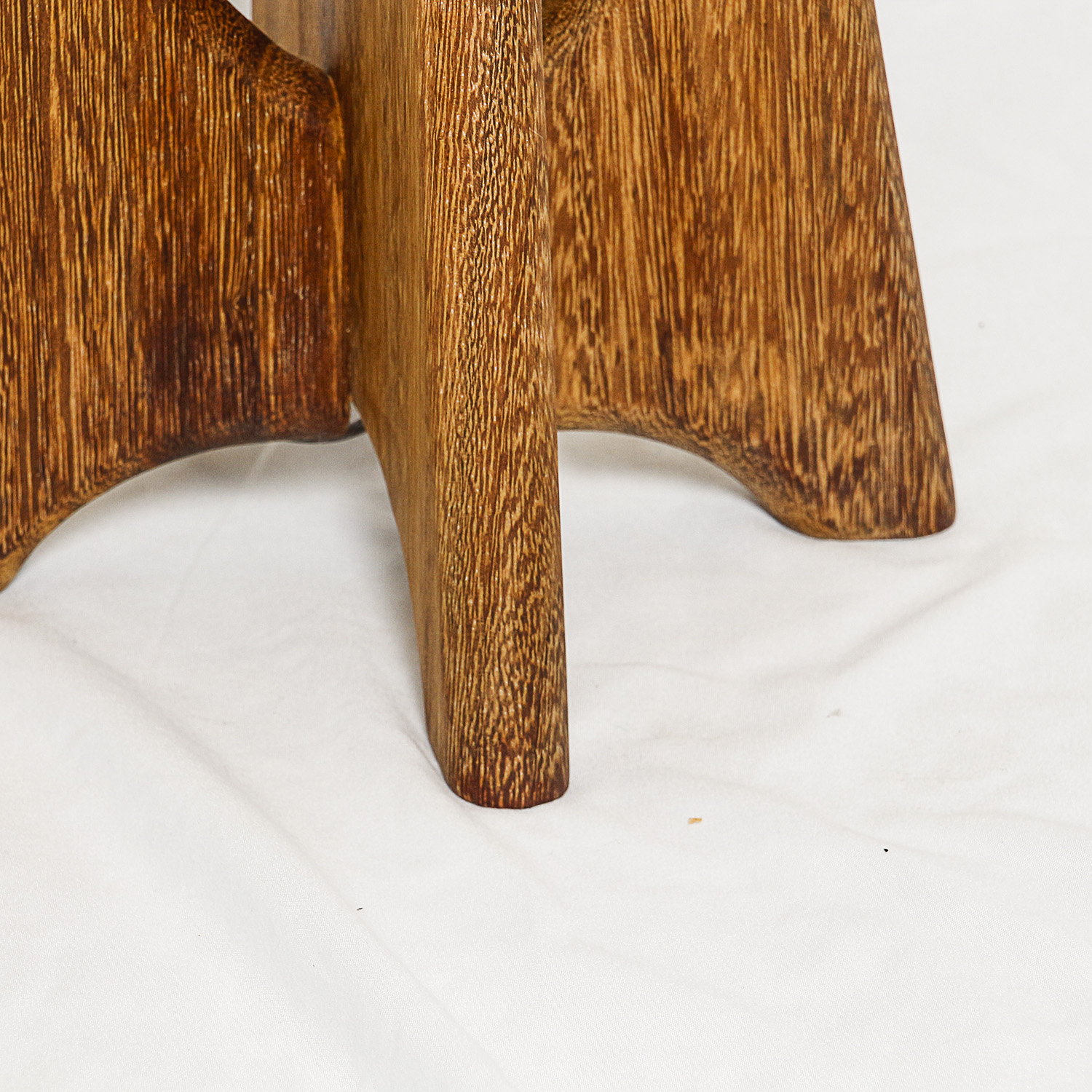 Mid Century Modern-Style Carved Wood Table Lamp with Fabric Shade