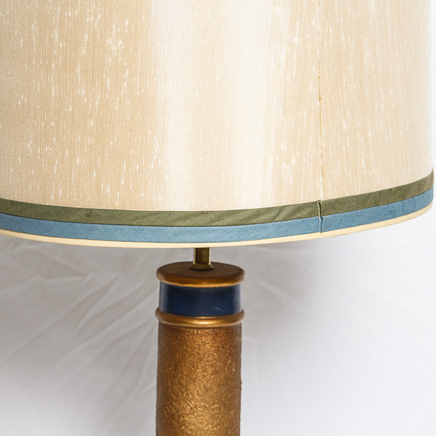 Mid-Century Embossed Ceramic Table Lamp with Large Fabric Barrel Shade