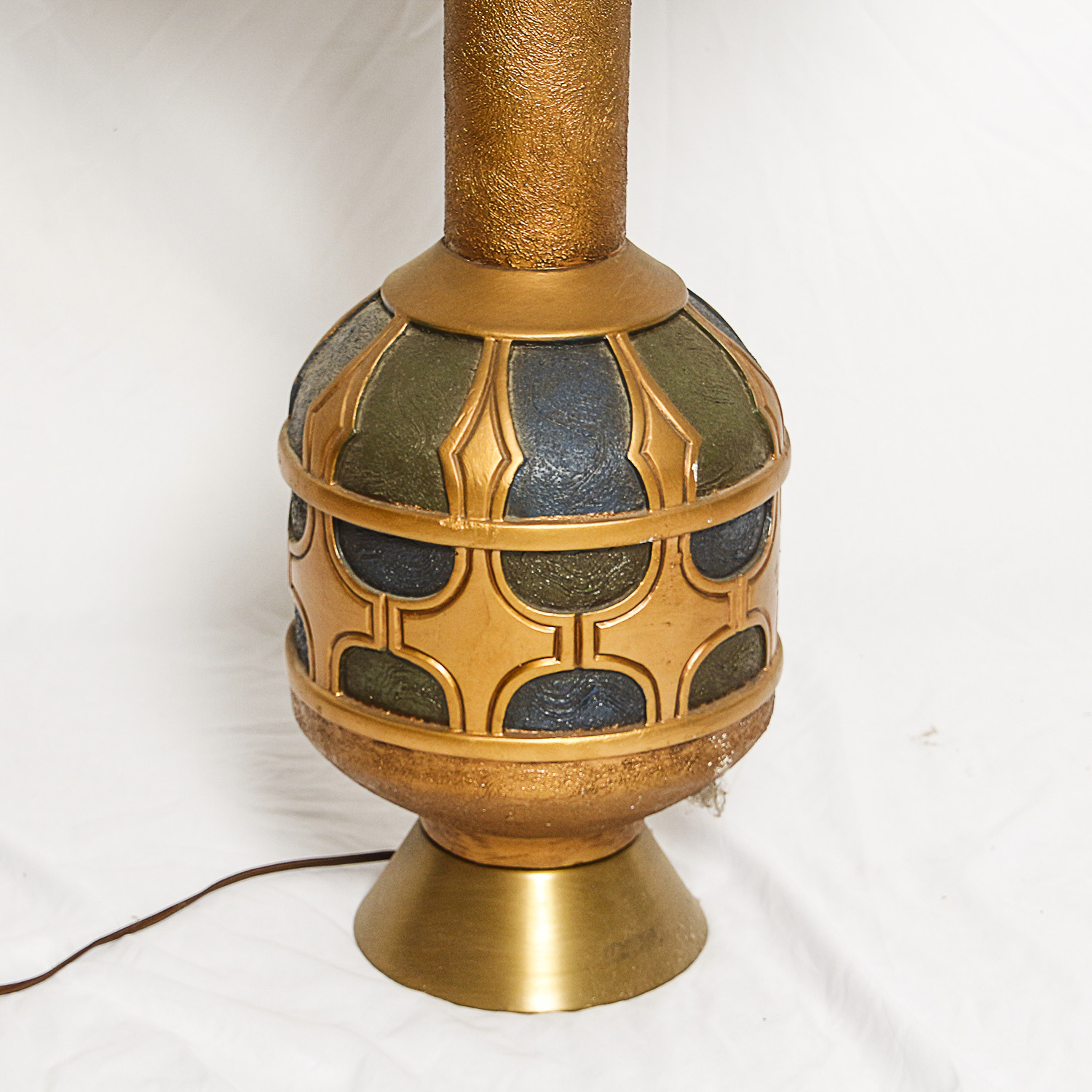 Mid-Century Embossed Ceramic Table Lamp with Large Fabric Barrel Shade