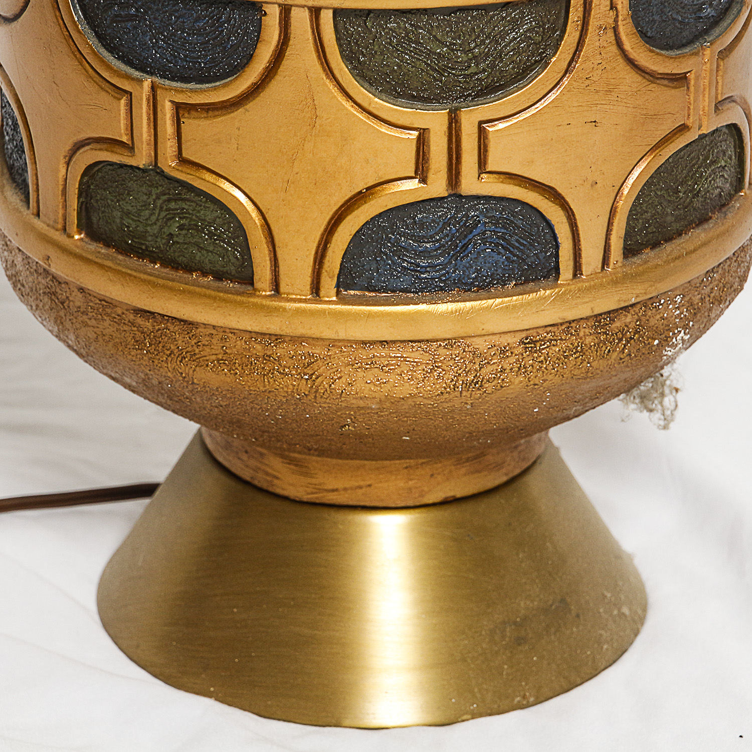 Mid-Century Embossed Ceramic Table Lamp with Large Fabric Barrel Shade