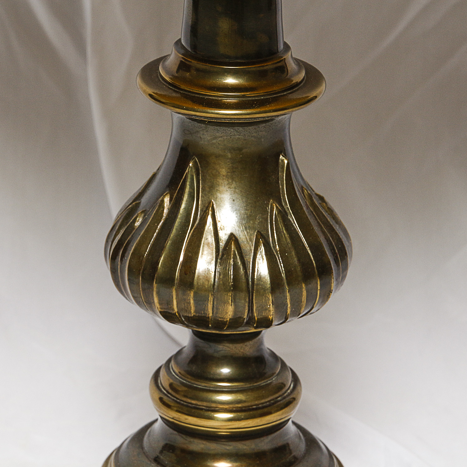 Turned Brass Finished Table Lamps with Pleated Shades
