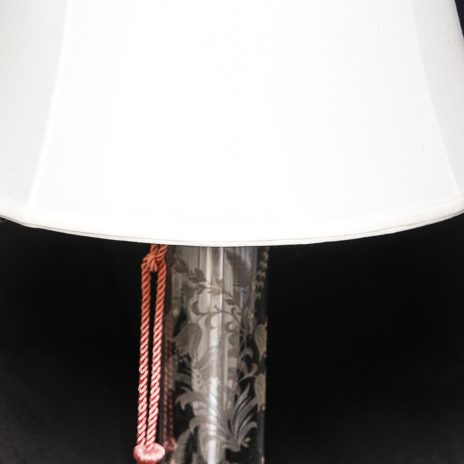 Floral and Foliate Themed Pressed Glass Table Lamps with Fabric Shades