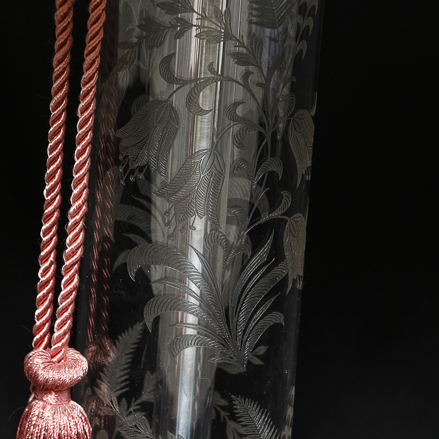 Floral and Foliate Themed Pressed Glass Table Lamps with Fabric Shades