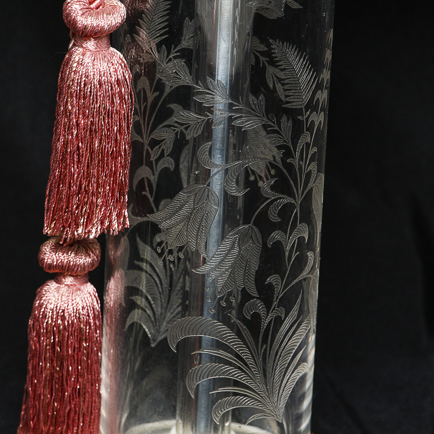 Floral and Foliate Themed Pressed Glass Table Lamps with Fabric Shades