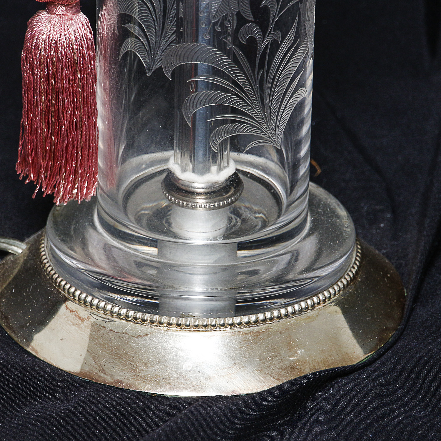 Floral and Foliate Themed Pressed Glass Table Lamps with Fabric Shades