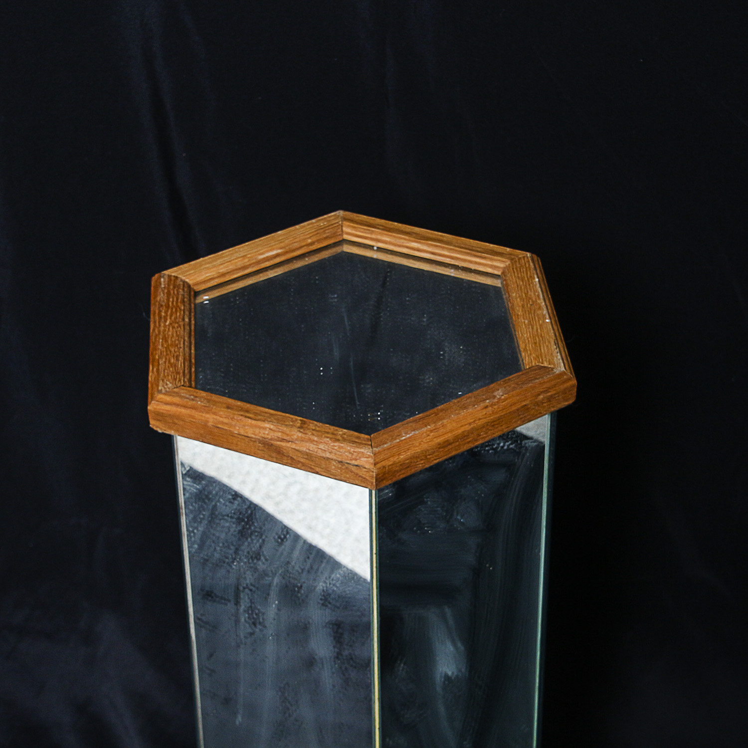 Vintage Mirror Panel Pedestal Plant Stand