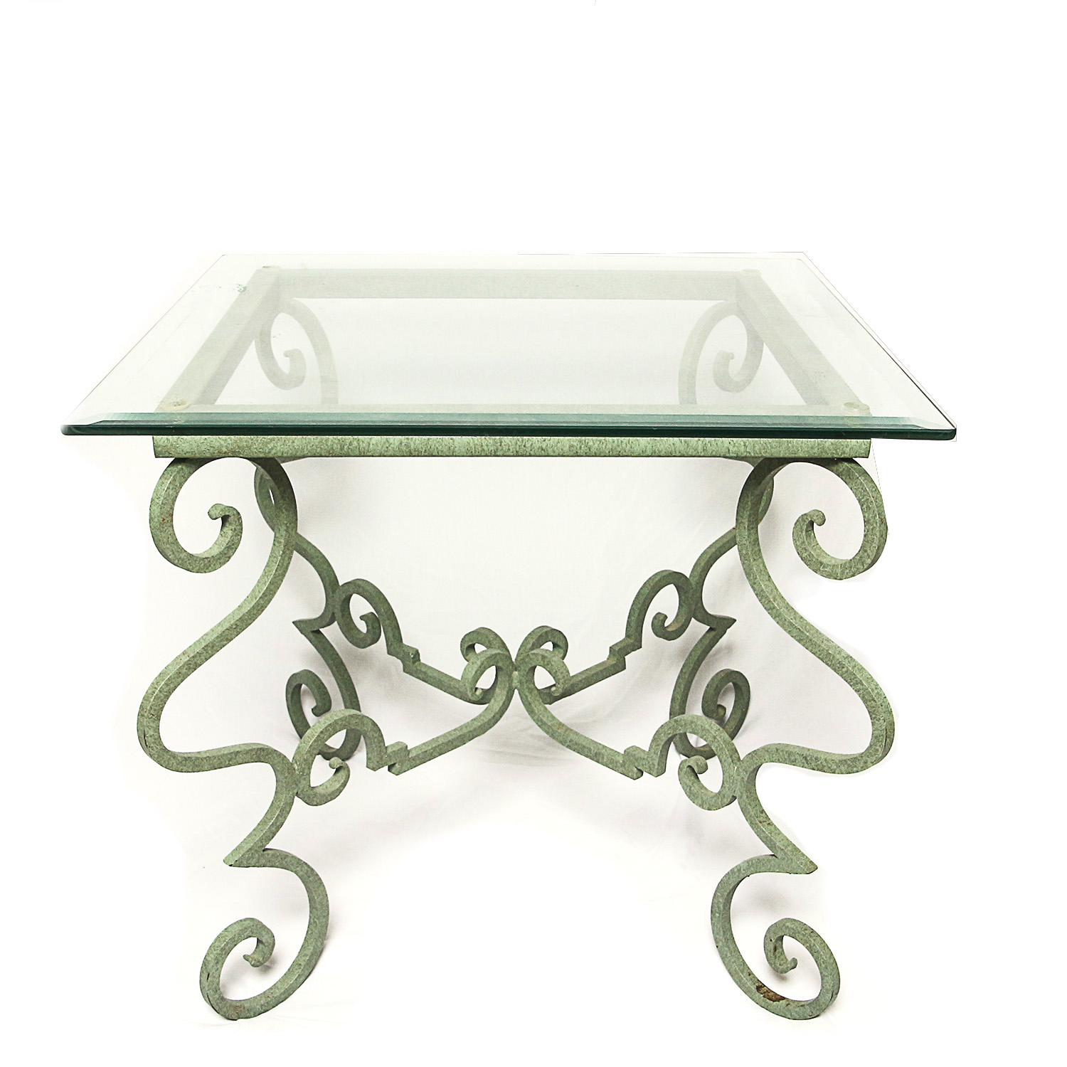 Glass Top Side Table with Green Painted Metal Base