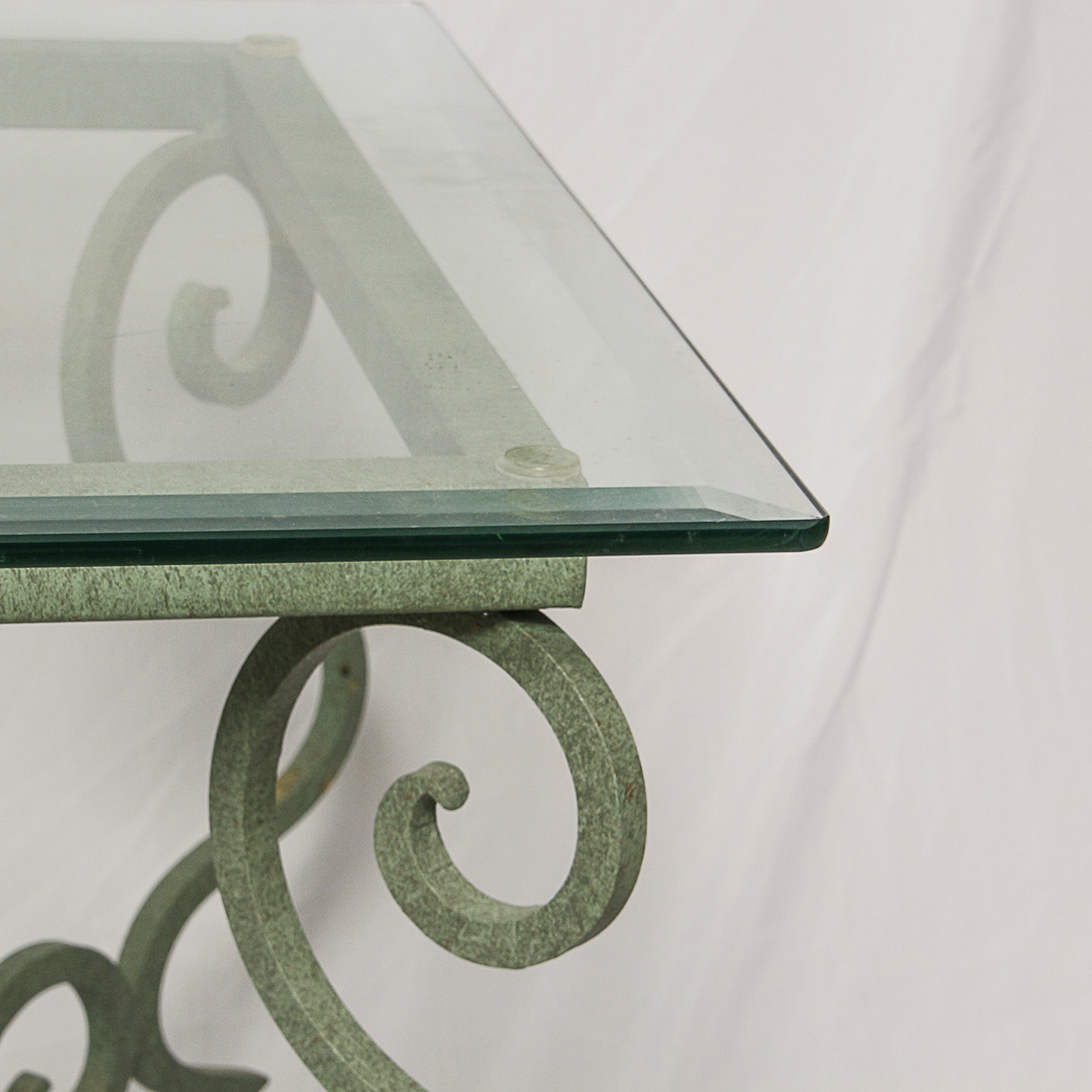 Glass Top Side Table with Green Painted Metal Base