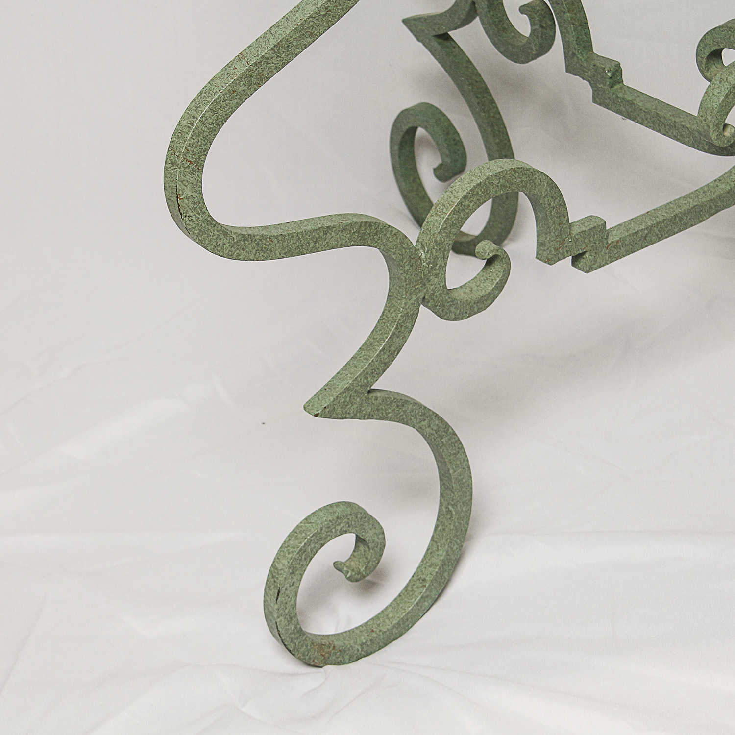 Glass Top Side Table with Green Painted Metal Base