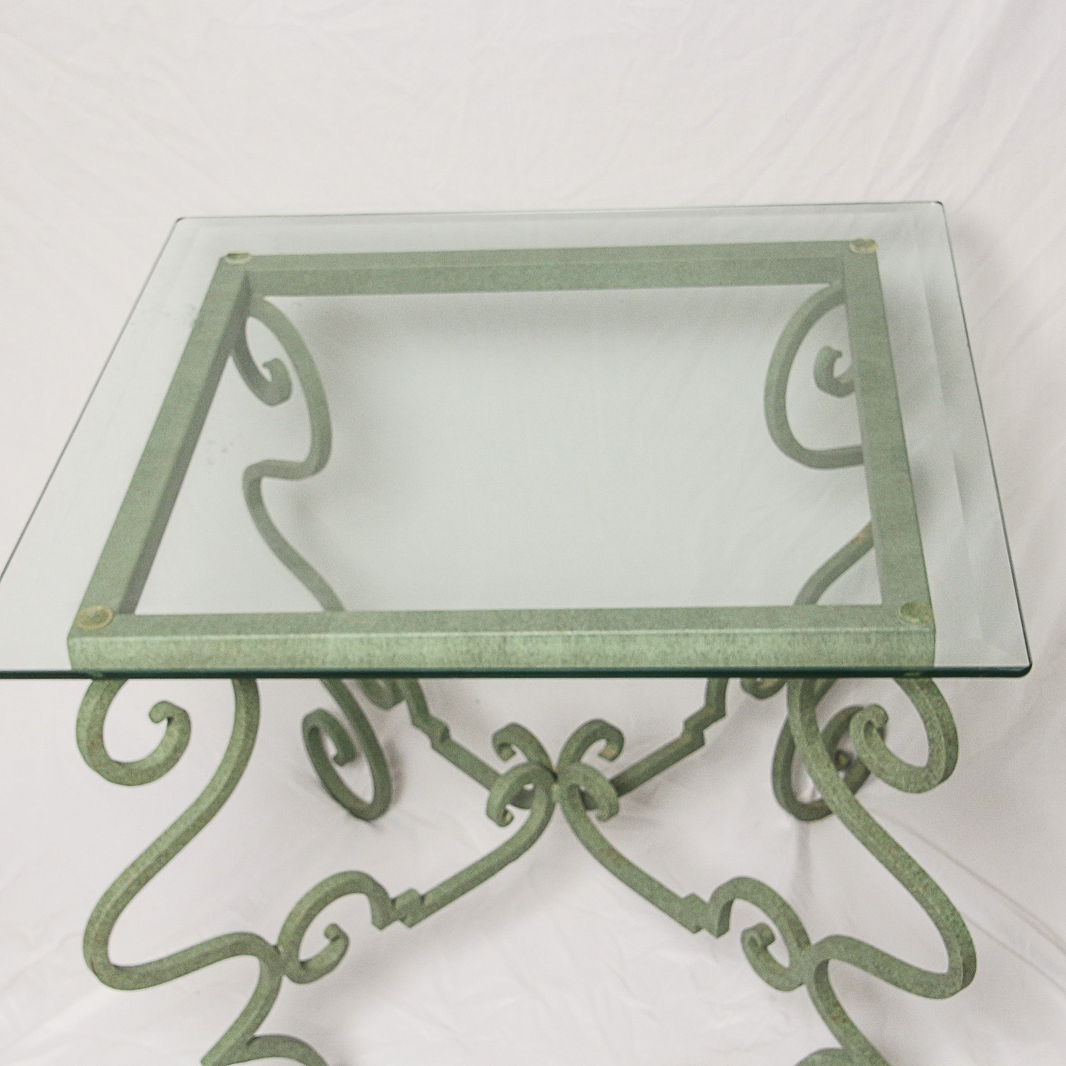 Glass Top Side Table with Green Painted Metal Base