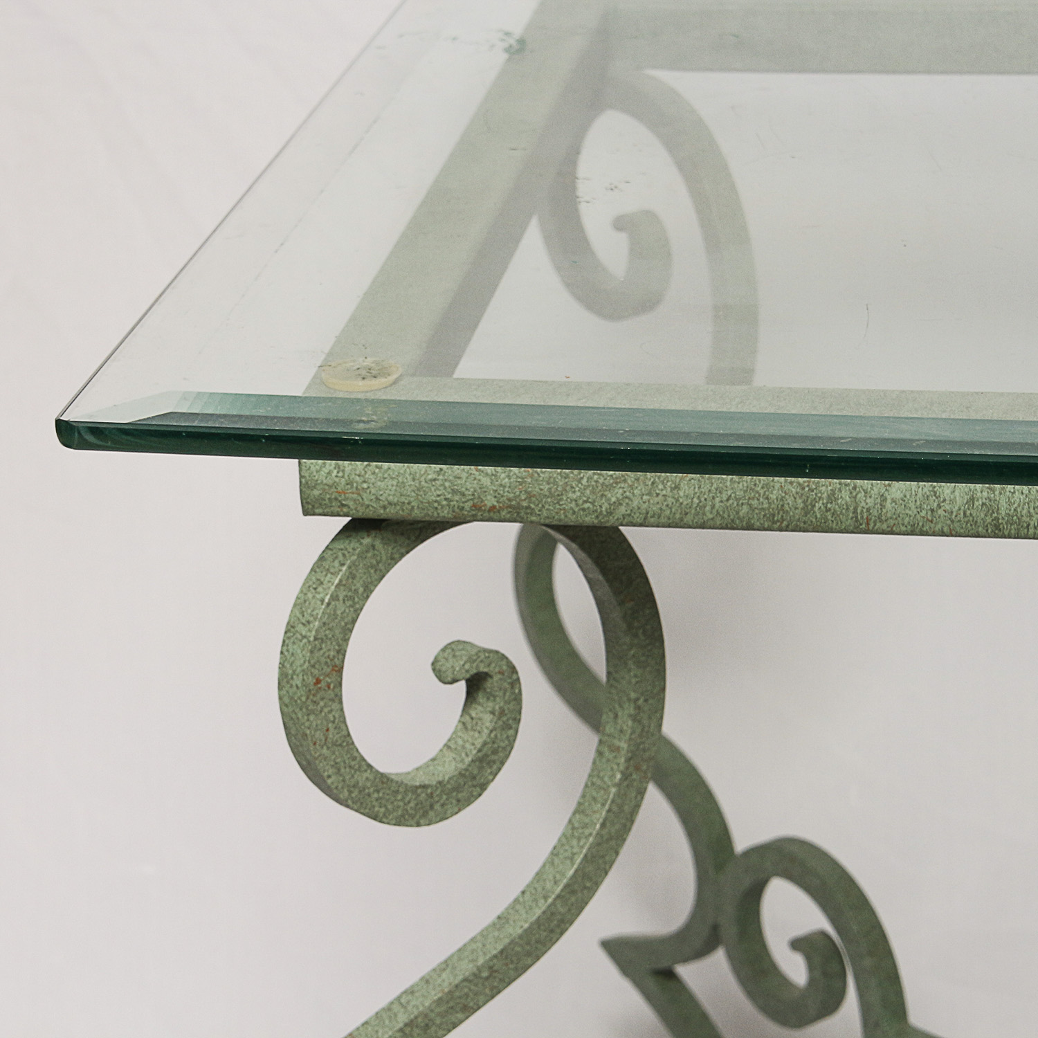 Glass Top Side Table with Green Painted Metal Base
