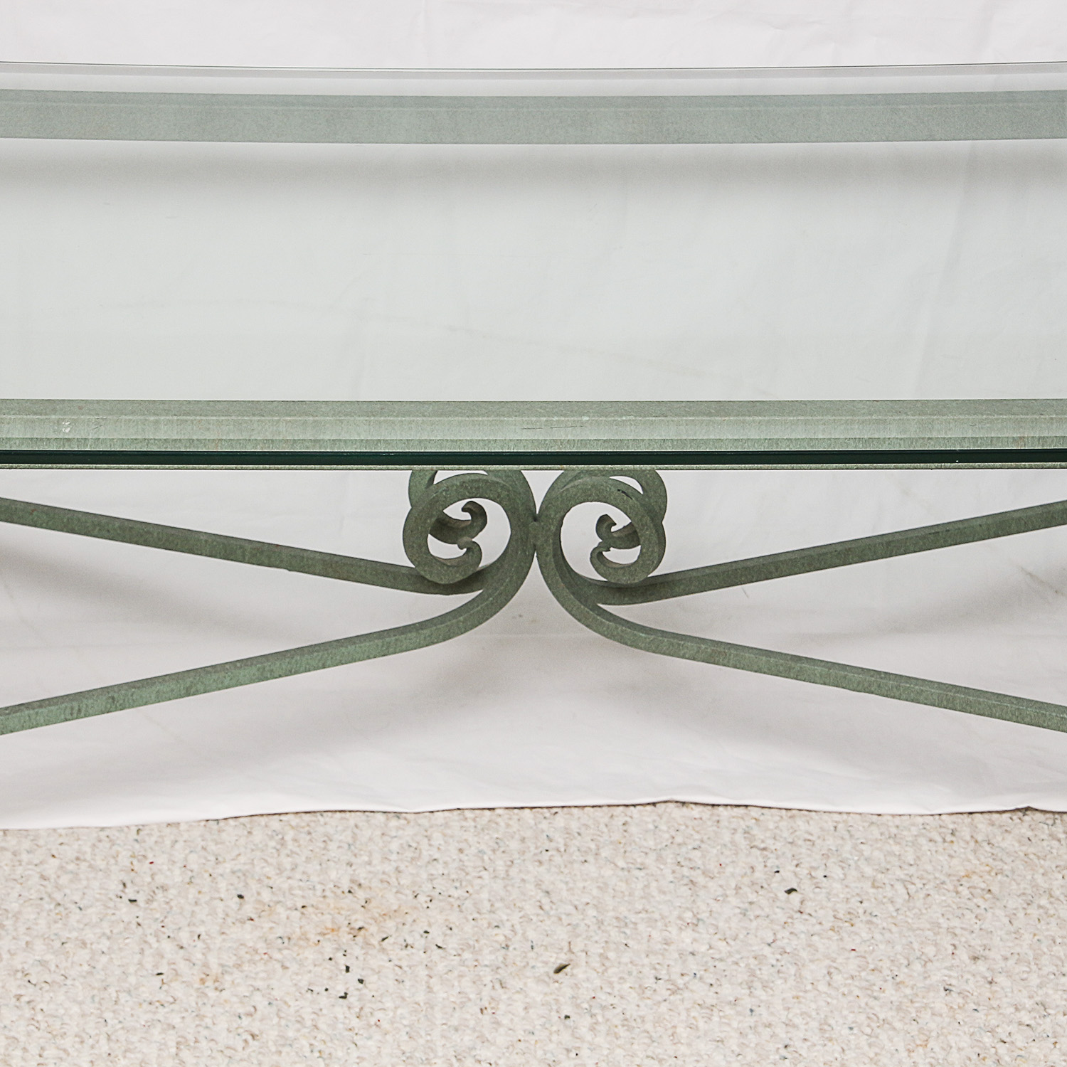 Glass Top Coffee Table with Green Painted Metal Base