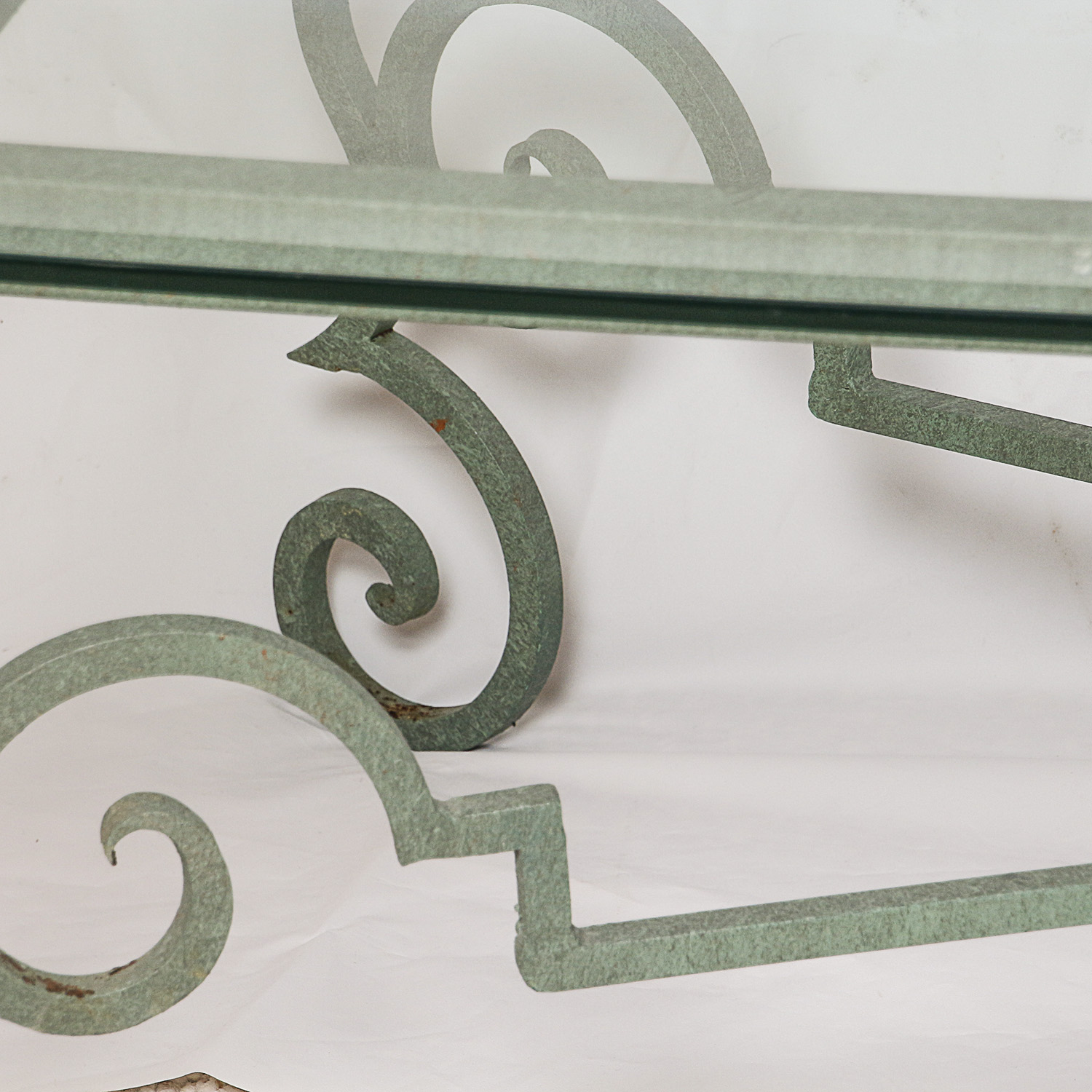 Glass Top Coffee Table with Green Painted Metal Base