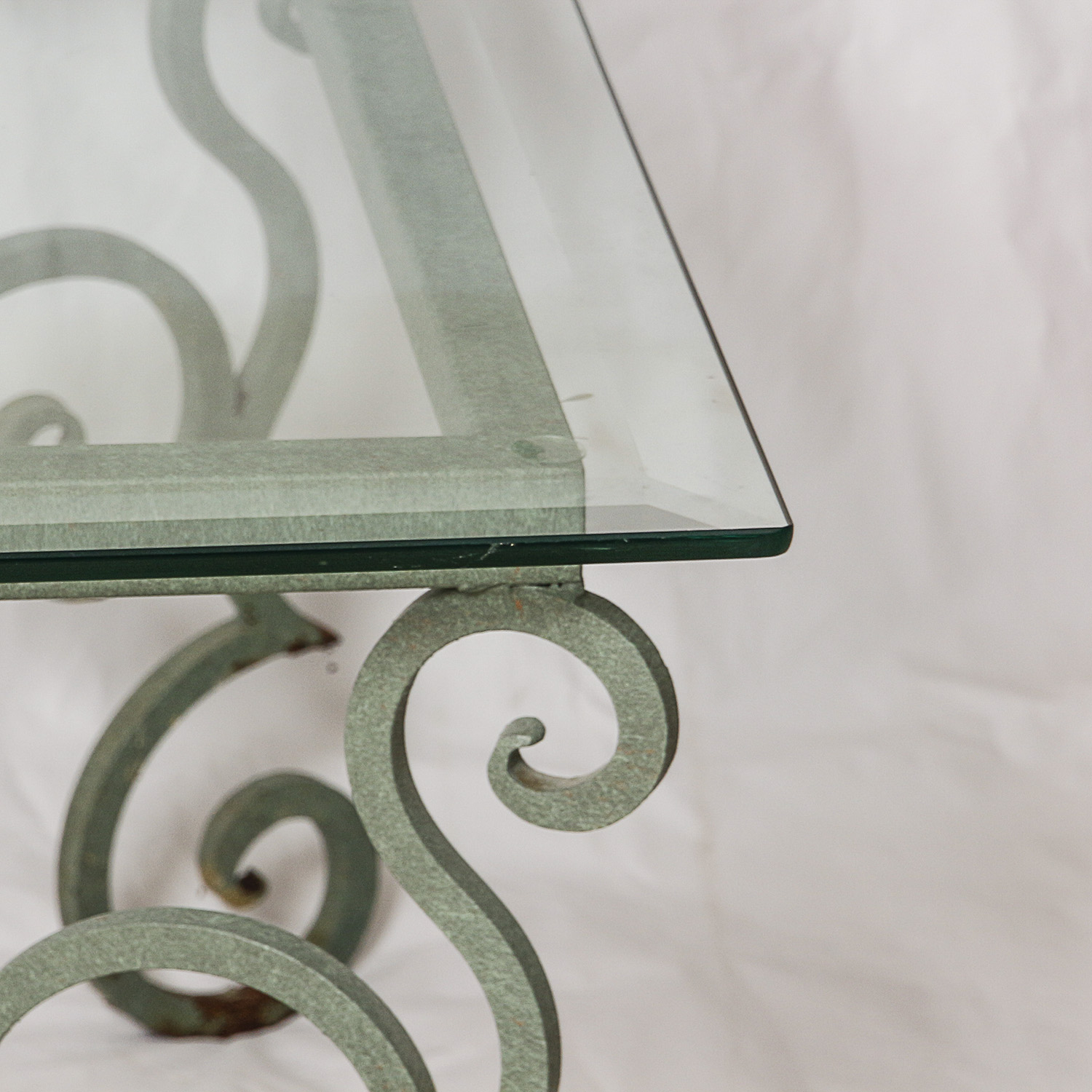 Glass Top Coffee Table with Green Painted Metal Base