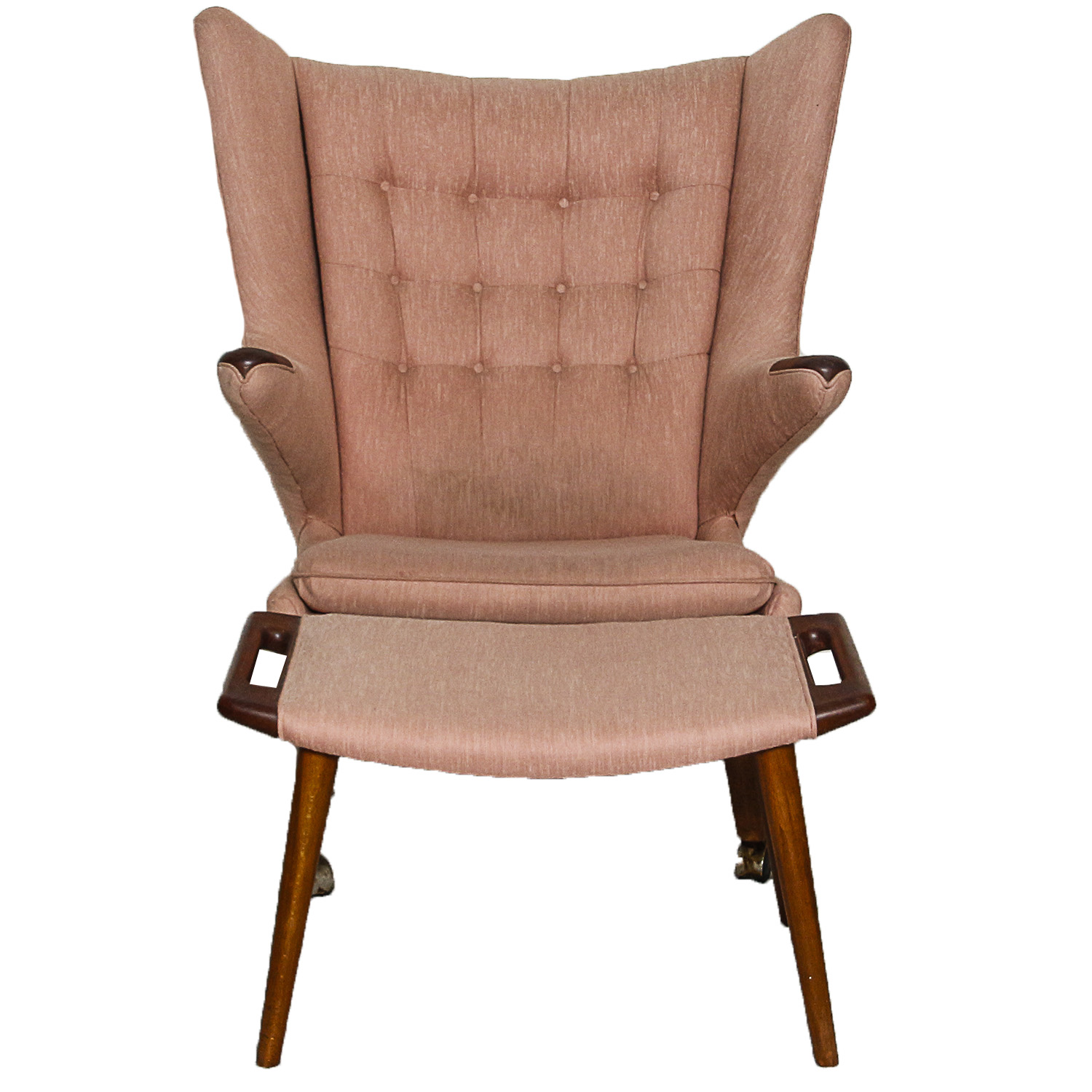 Hans Wegner "Papa Bear" Pink Upholstered Armchair and Ottoman
